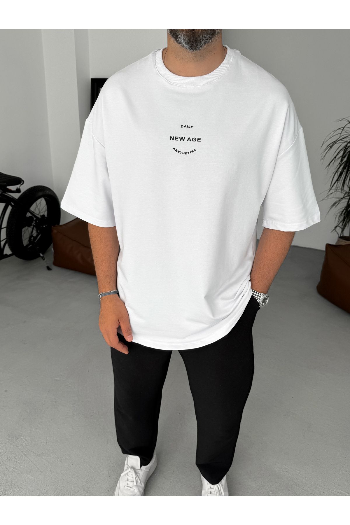 BYBASICMAN Beyaz New Age Kabartmalı İki İplik T-Shirt BY-066