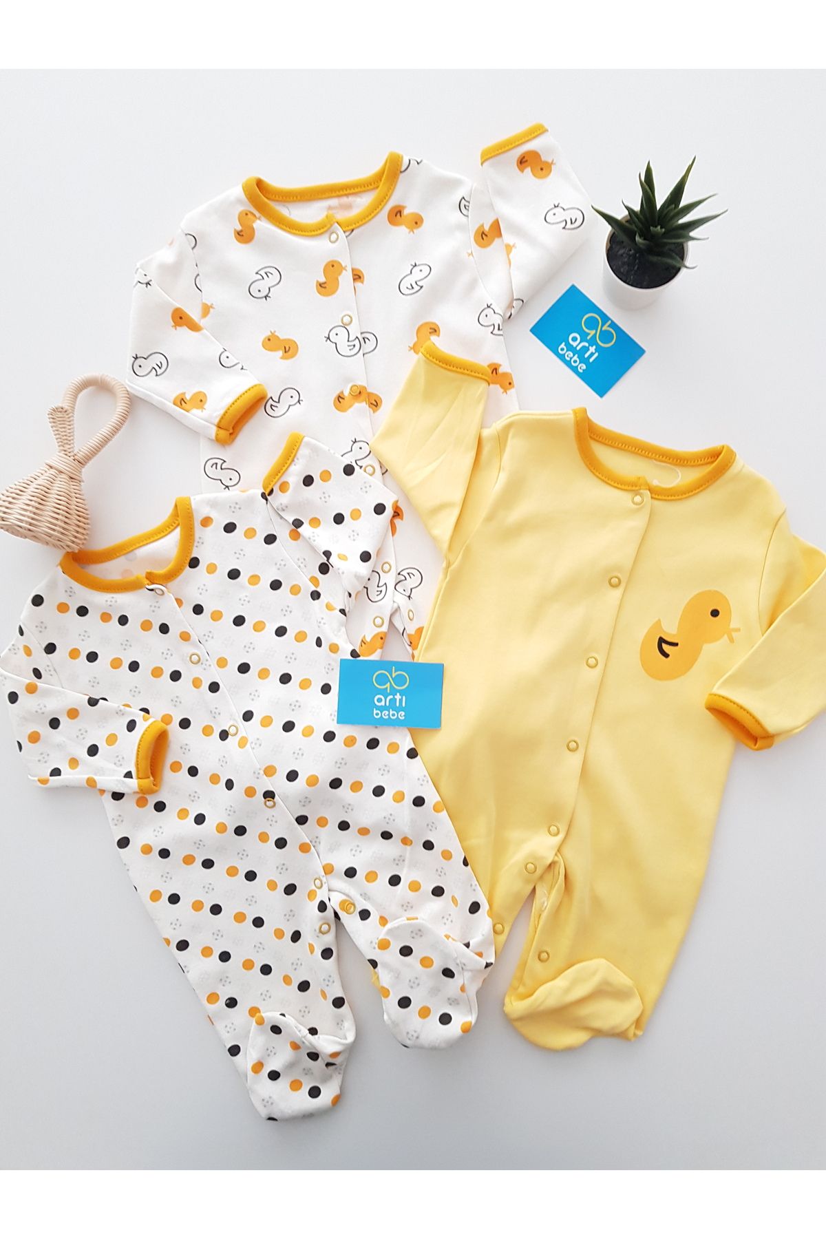 artıbebe Ördekli 3lü Bebek Tulumu , %100 Pamuklu Bebek Tulum Yenidoğan