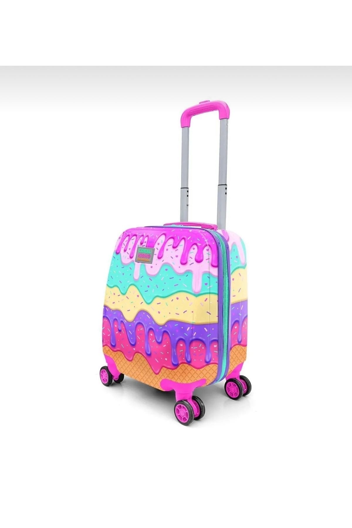 LUX LAZER ÇANTA Pembe Rengarenk Dondurma Desenli Çocuk Valizi