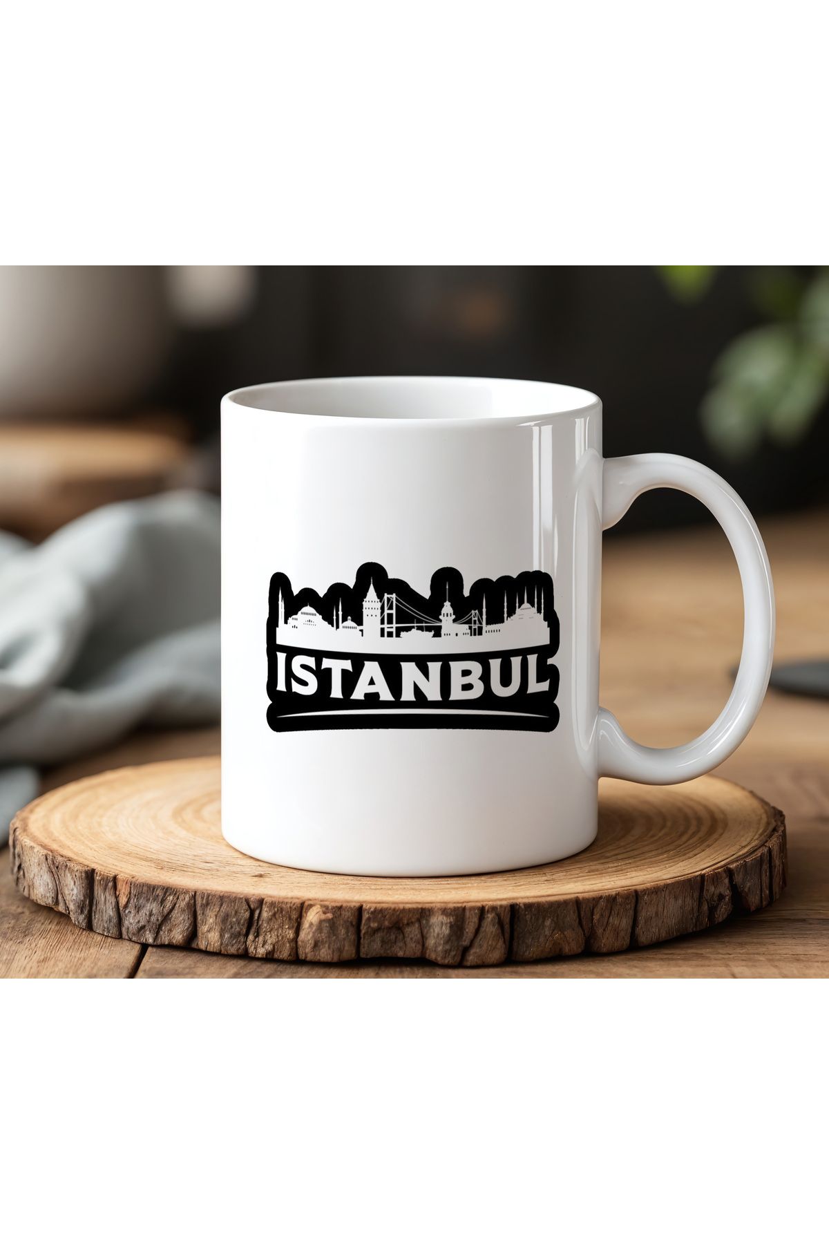 BB TRADE İstanbul Tasarımlı Beyaz Seramik Baskılı Kupa Bardak 330ml