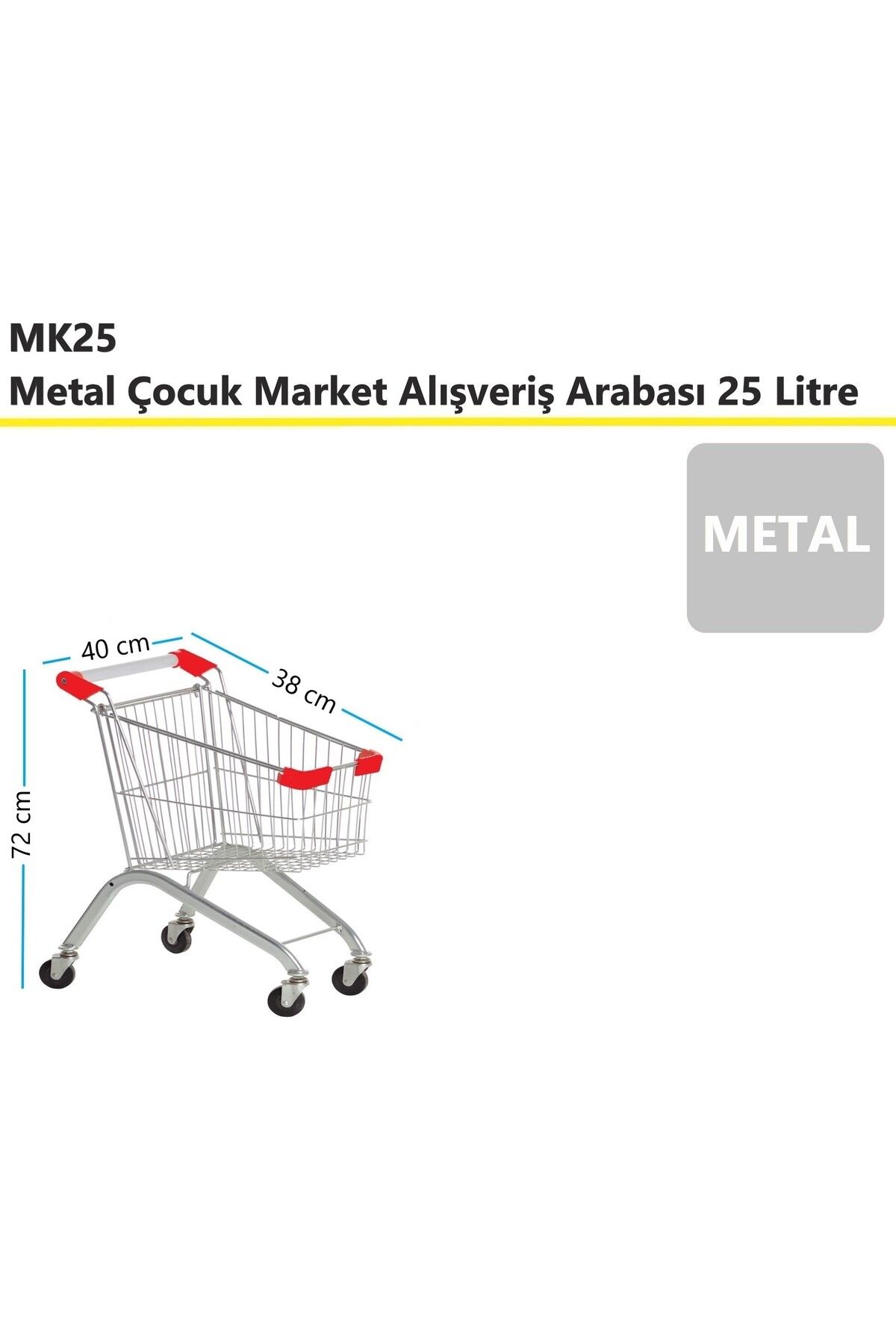 akdenizpos MK25 Metal Çocuk Market Alışveriş Arabası 25 Litre
