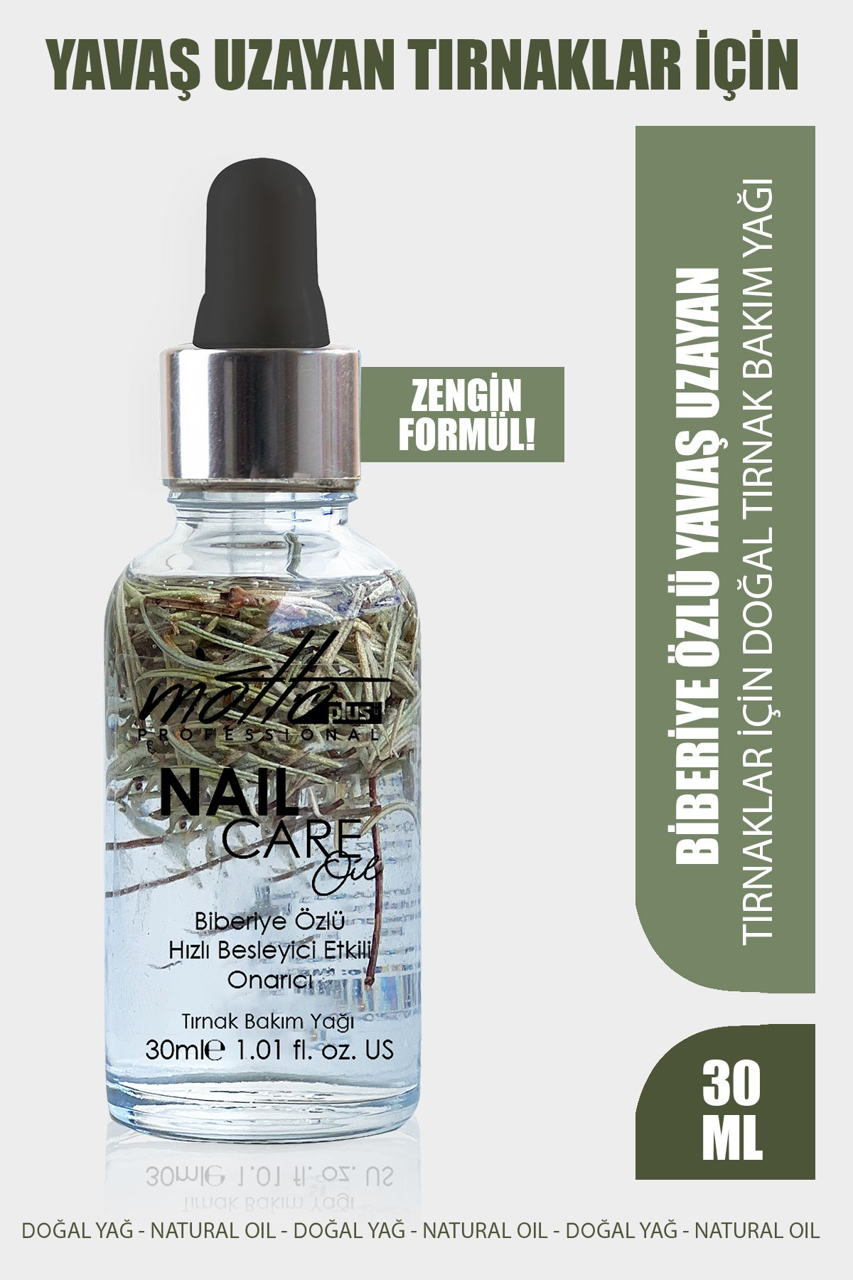 Motto Plus Professional Yavaş Uzayan Tırnaklar İçin Biberiye Özlü Doğal Tırnak Bakım Yağı 30ml