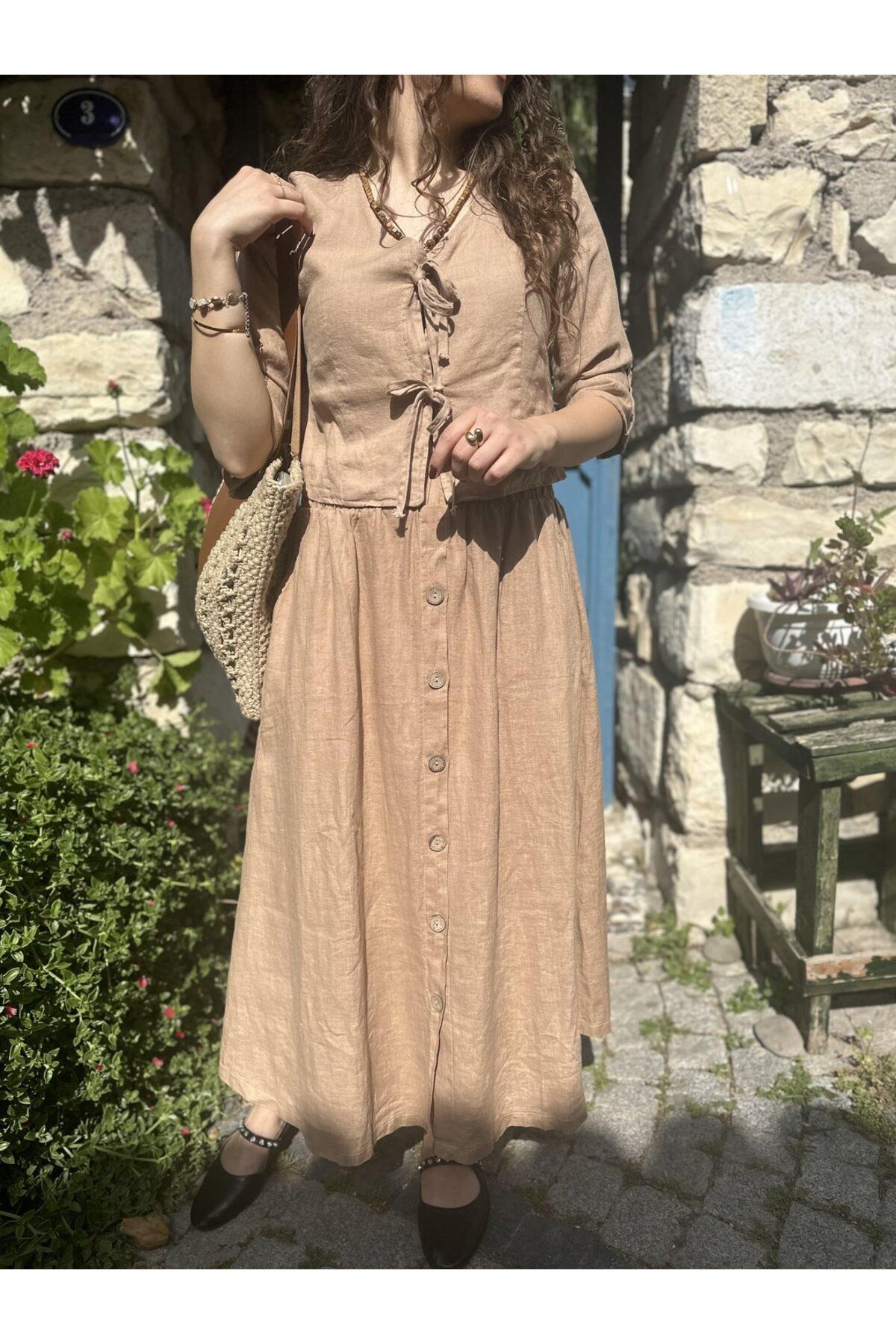 HATİCE CİVELEK Önü Düğmeli Keten Etek 311