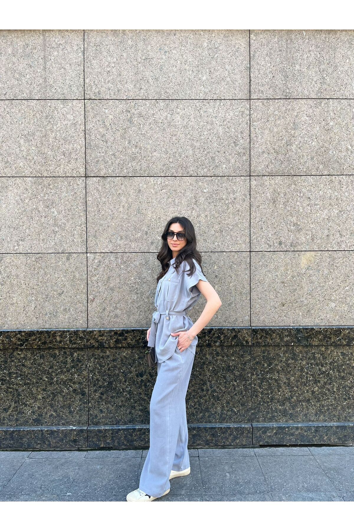 EGZOTİK ASORTİK-Washed Fabric Belted Suit 6