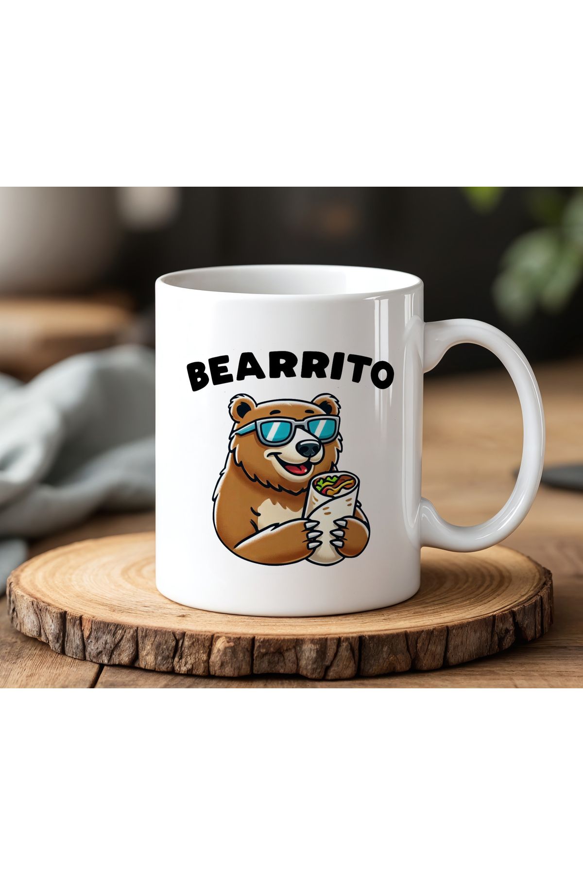 BB TRADE Bearrito Tasarımlı Beyaz Seramik Baskılı Kupa Bardak 330ml