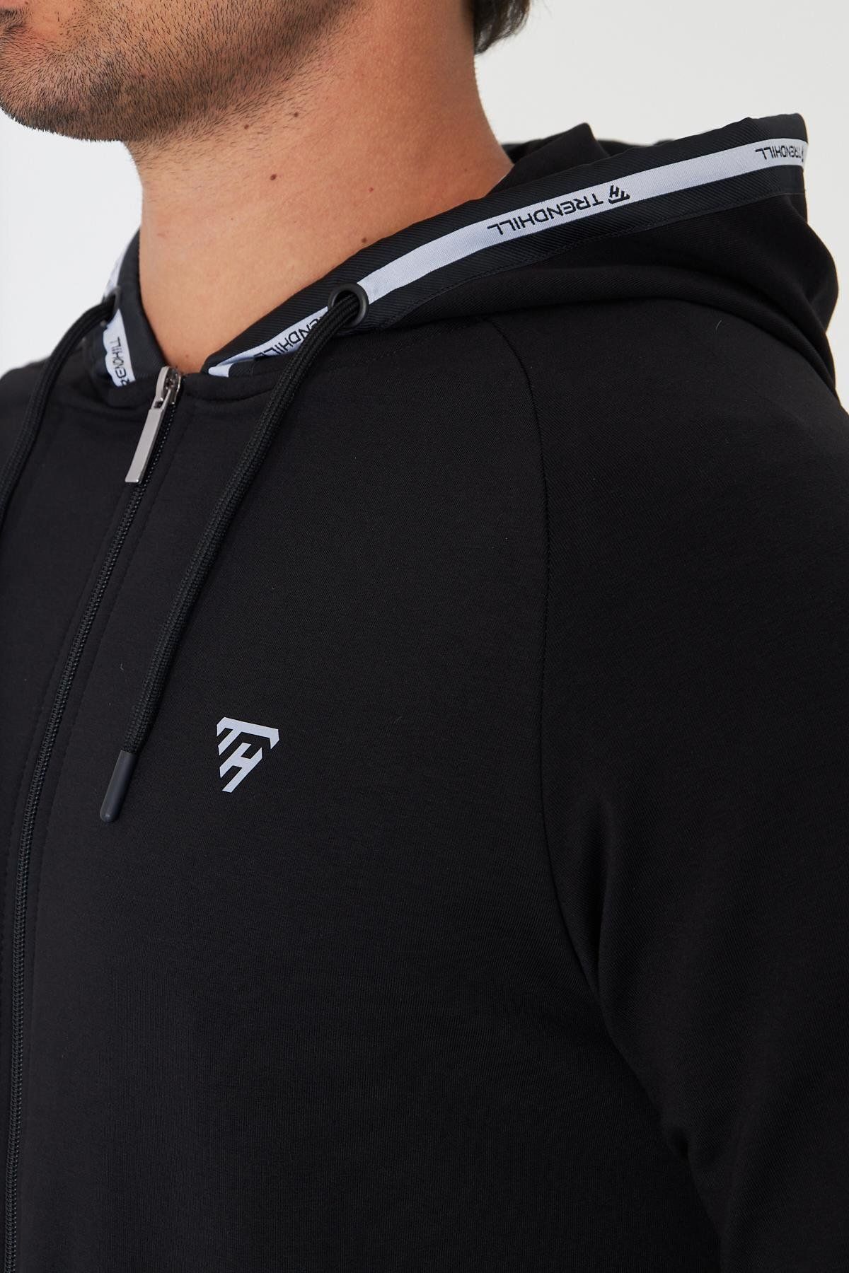 TRENDHİLL-Men's Cotton Hooded Tracksuit Set Black 5756-S 8