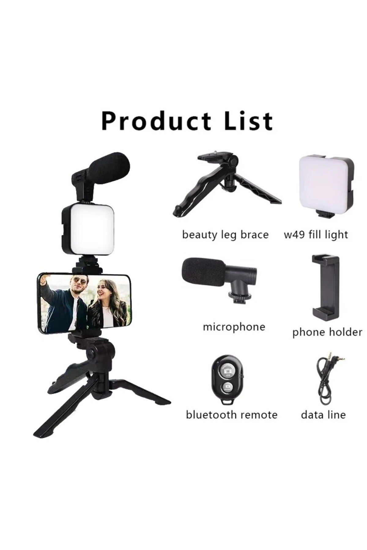 STTKGZD-Whole Set Smartphone Vlogging Kit With Tripod Phone Holder Mini Microphone Led Fill Light Starter Fo 1