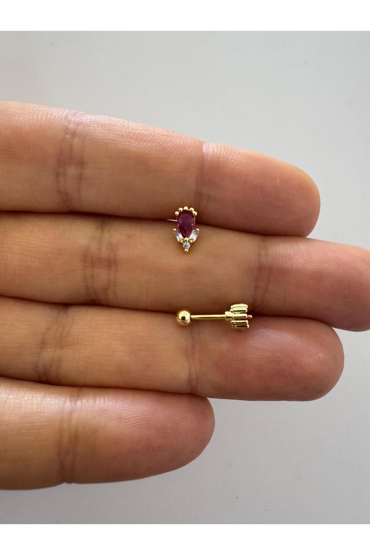Arescollection 1 adet zirkon taşlı helix tragus lobe uyumlu piercing küpe