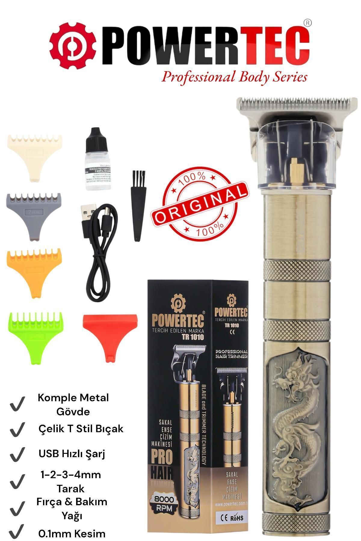 teknotrust Islak ve Kuru TR-1010 Profesyonel Usb Şarjlı Lazer Öncesi Tüm Vücut Sakal Ense Tıraş ve Çizim Makin