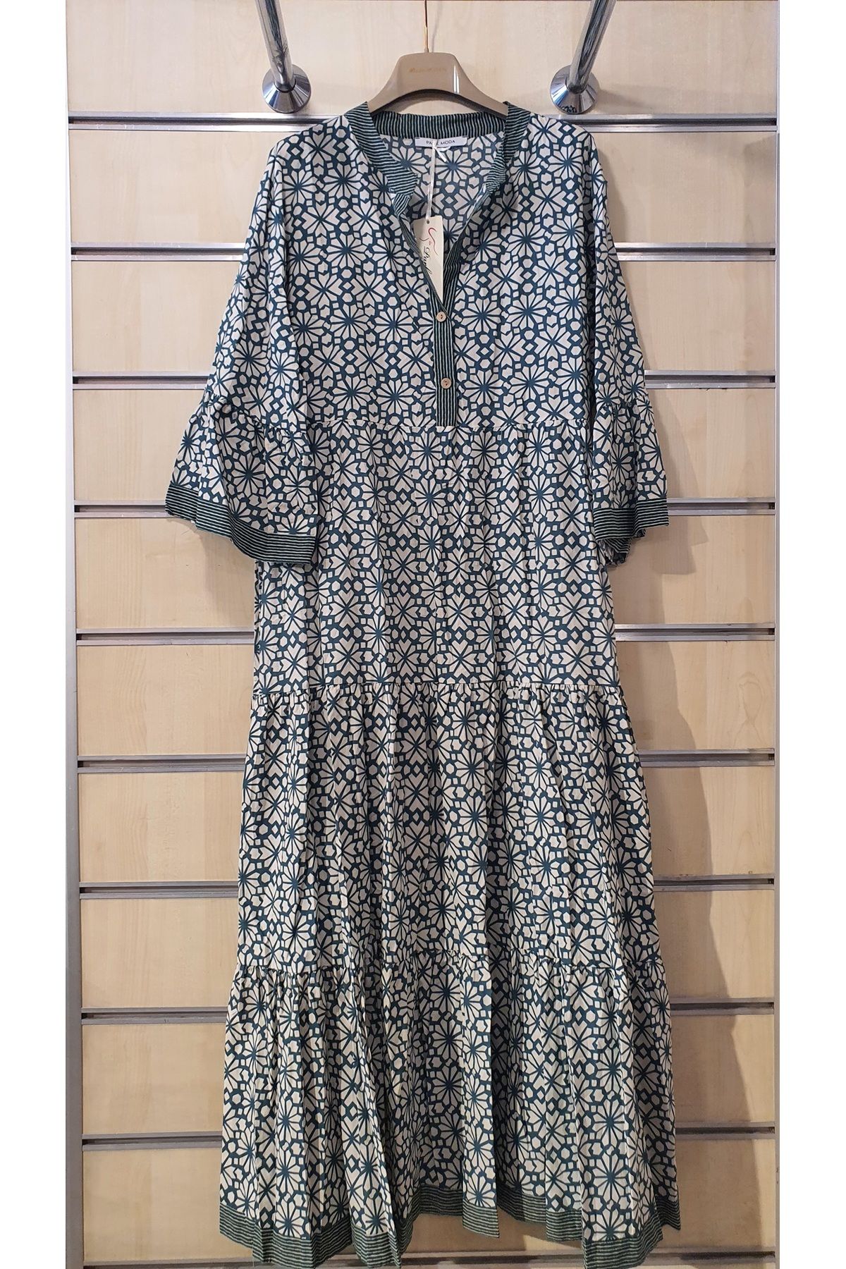 Park Moda DESEN GARNİLİ UZUN PAMUK ELBİSE