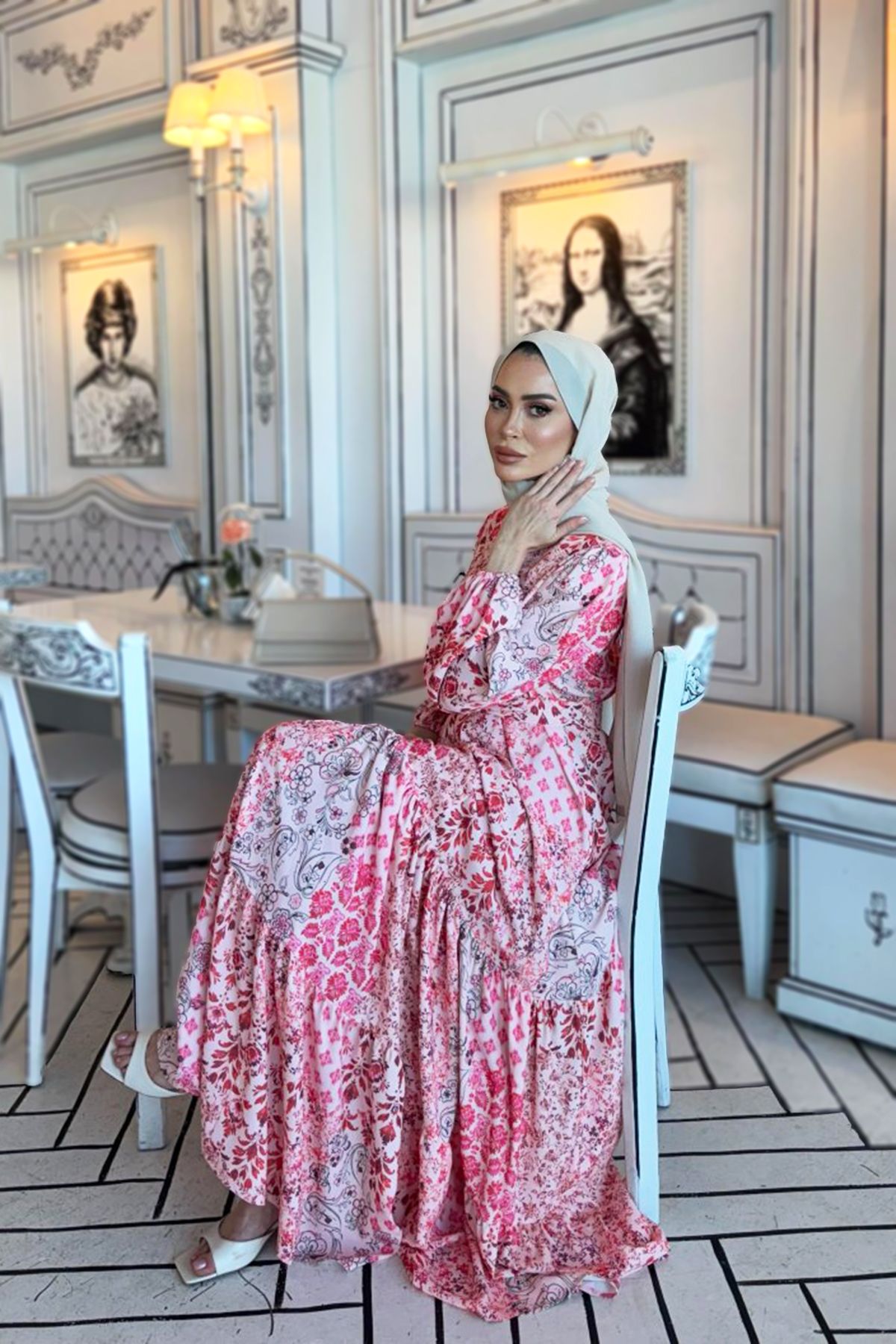 Merwishop Merwish Düğmeli Desenli Elbise 1218