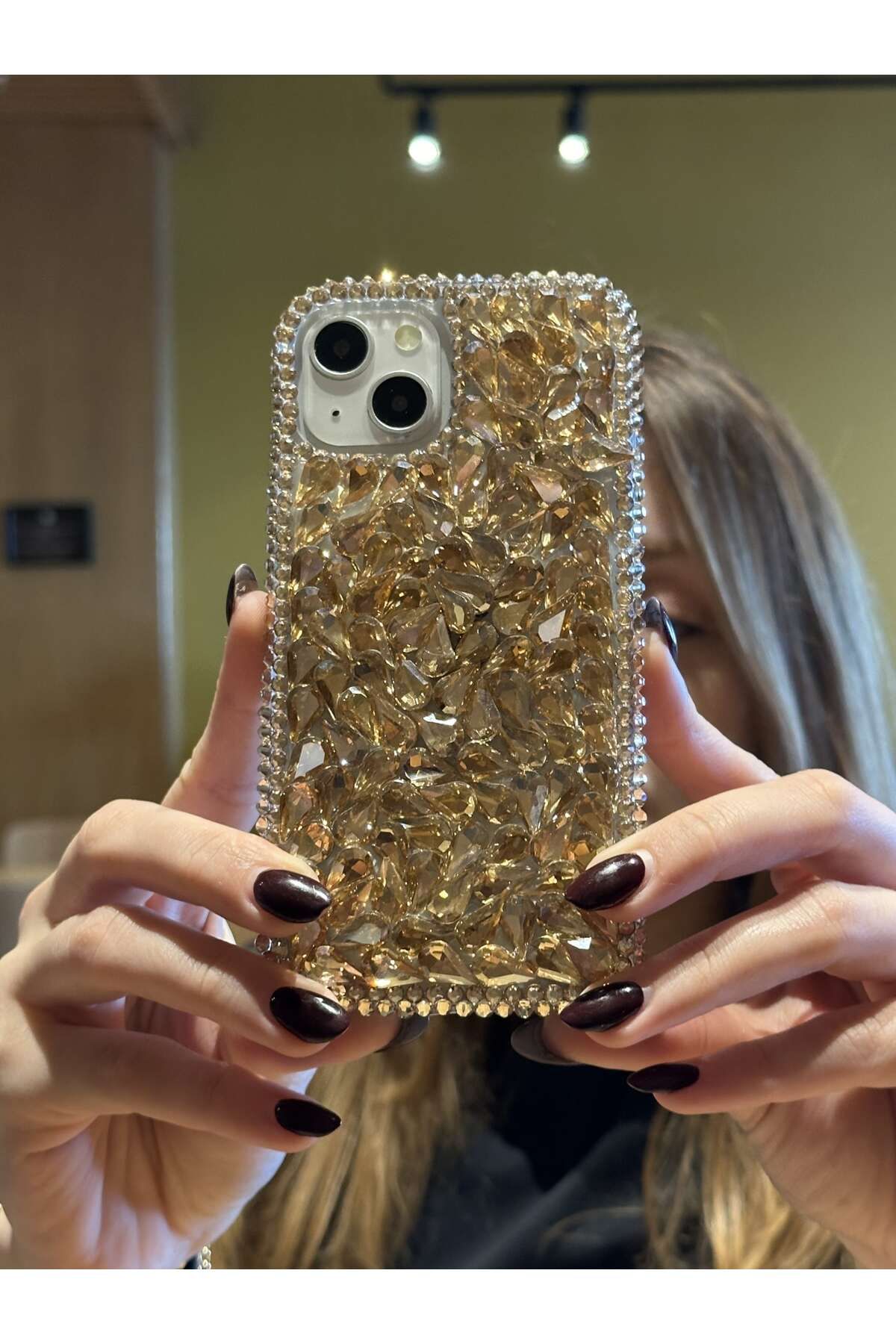 Paladyum Case iPhone 14 Plus Ve 15 Plus Uyumlu Lüks Gold Kristal Taşlı Kılıf