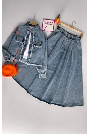 Esre Store 4458 - Kot Tesettür Takım Mavi