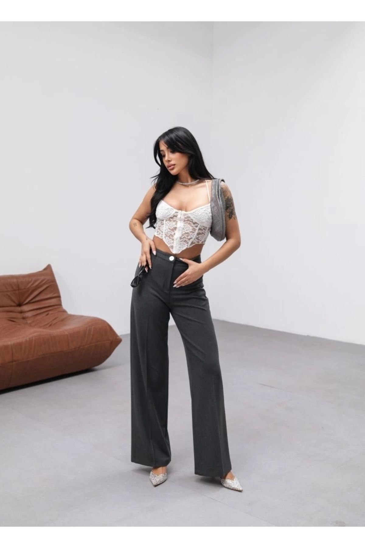 nedo7 Yüksek Bel Straight Fit Palazzo Pantolon