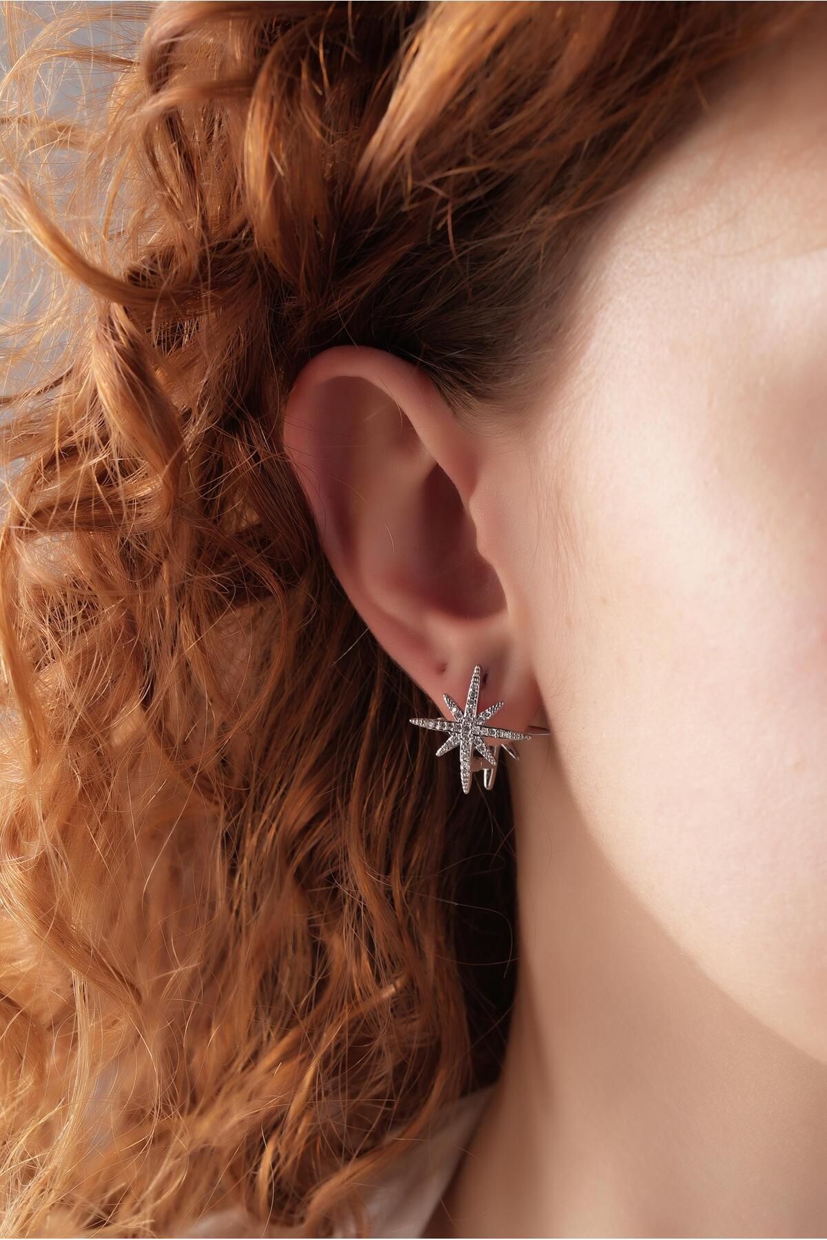Çlk Accessories Premium Üç Boyutlu Taşlı Kuzey Yıldız Küpe 35751