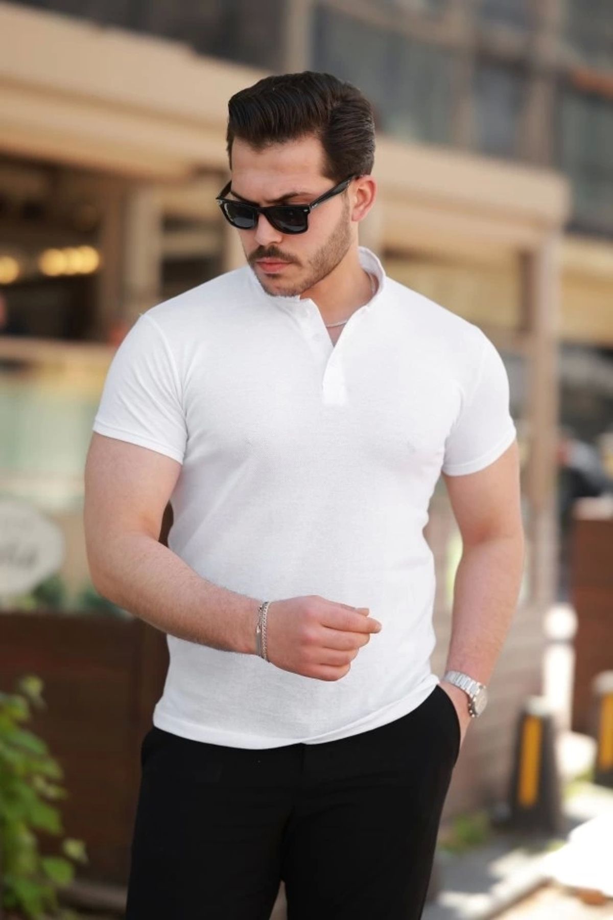 Kaplan Erkek Hakim Yaka Dokuma Pamuklu Kumaş Kısa Kollu T-shirt