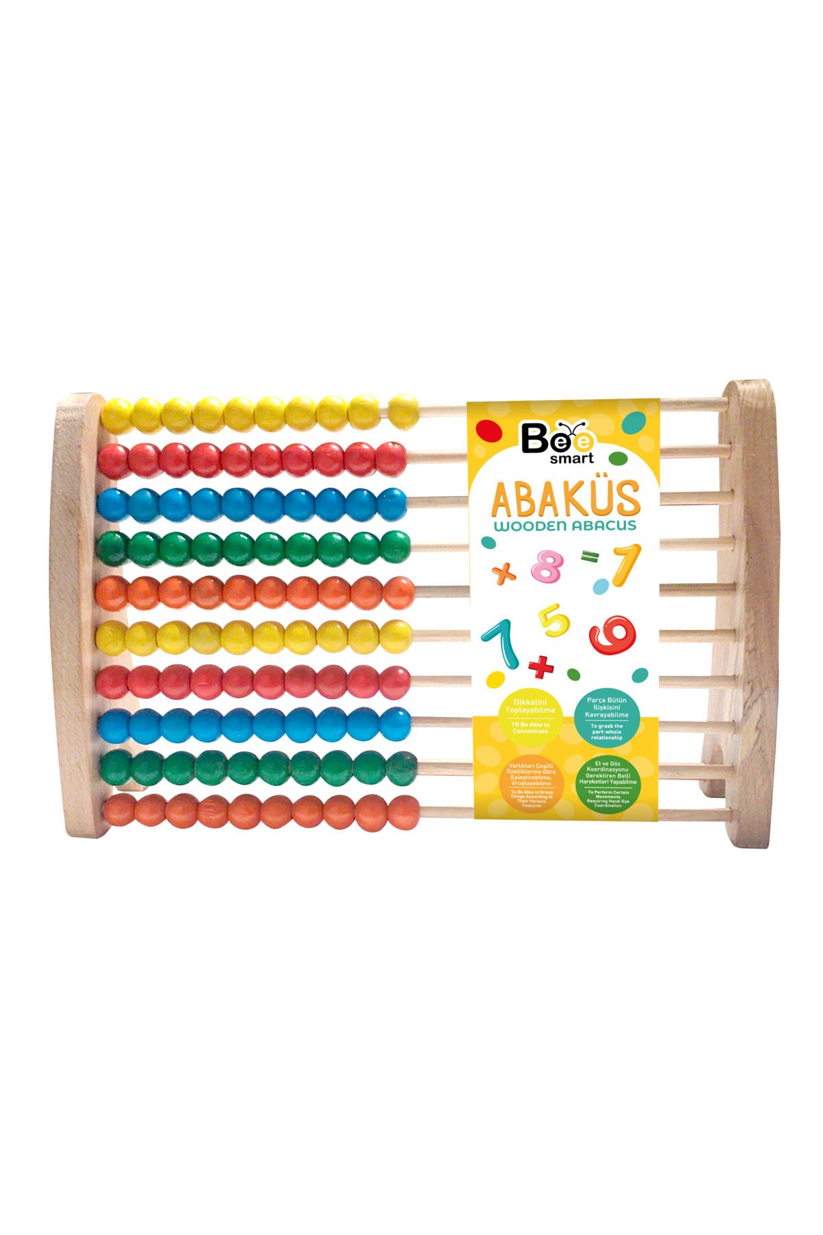 Bee Smart Ahşap Abaküs Doğal Ahşap Montessori Renkli Sayı Boncuk Eğitici Geliştiri