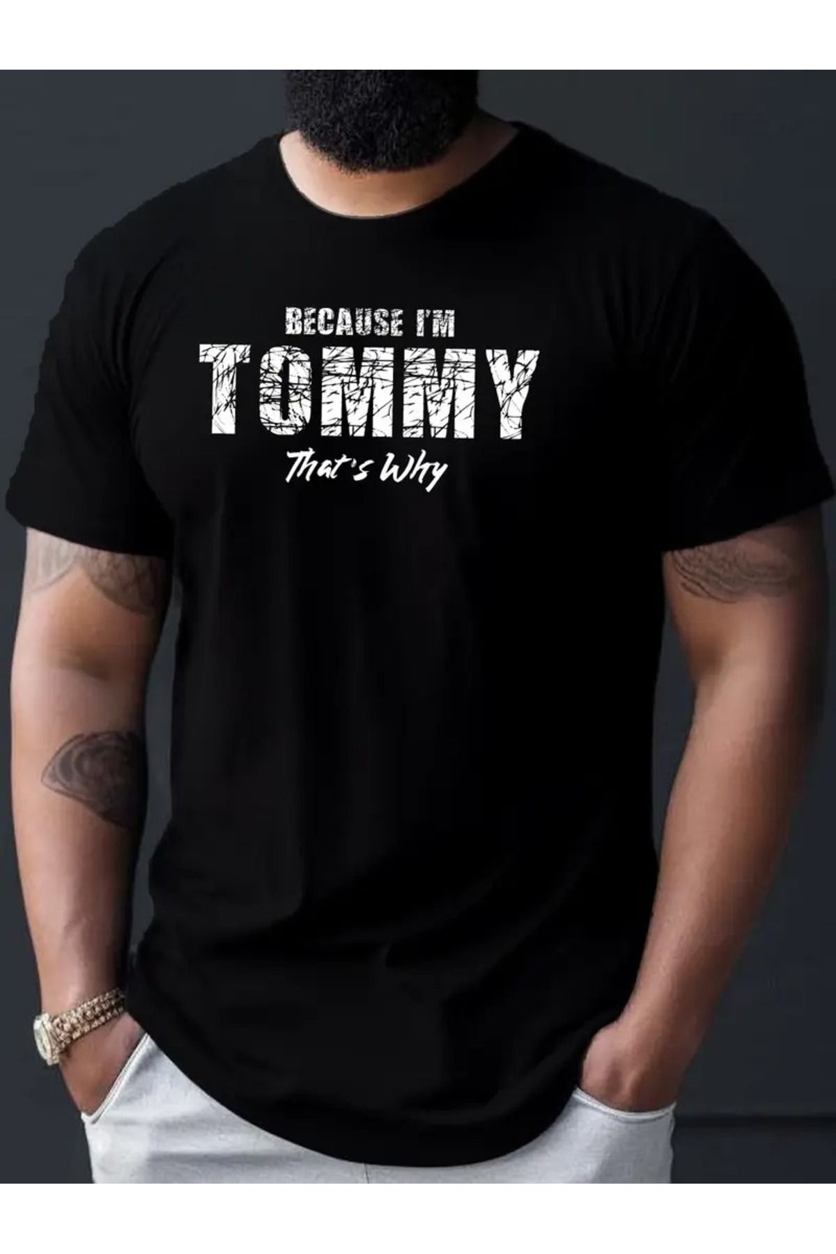 LAND MODA Tommy Grafik Baskılı Kısa Kollu Tişört, Günlük Hayat İçin Rahat Üstler, Büyük ve Uzun Boylu Erkekle