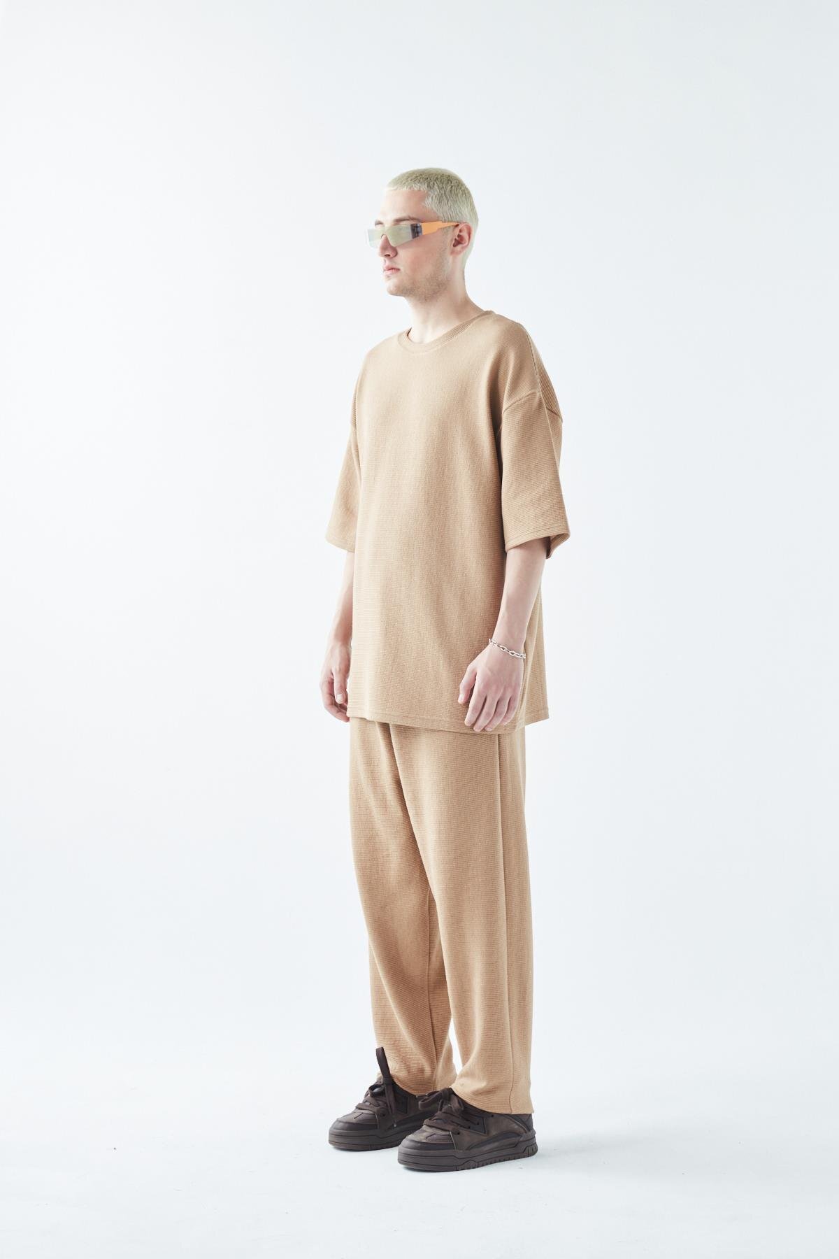 Oversize Basıc Triko Eşofman Takım Vizon — قهوه‌ای 40-734 — تصویر 4 از 8
