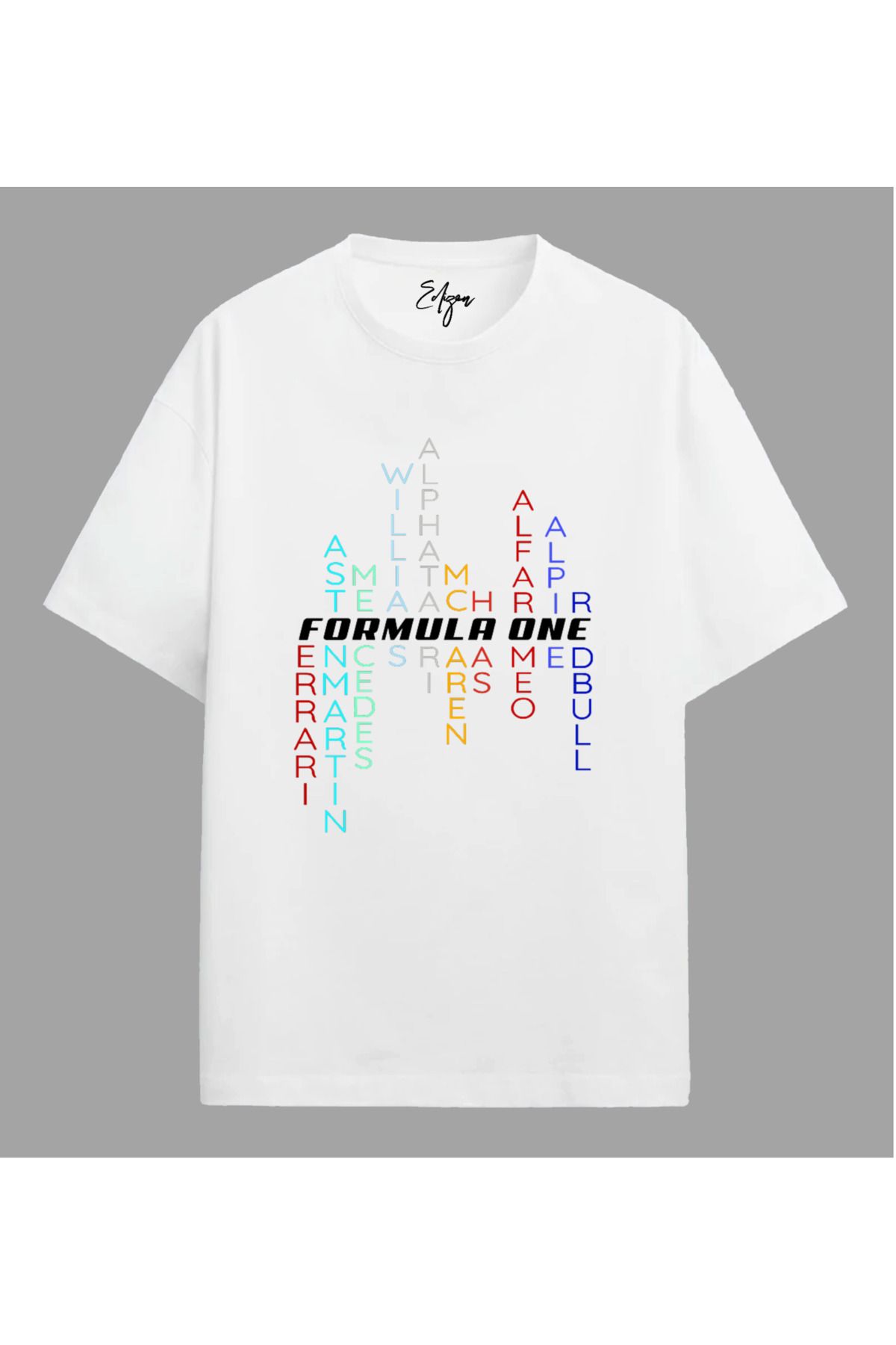 Edizen Formula One Lettering Premium T-shirt Unisex Oversize %100 Pamuk Beyaz
