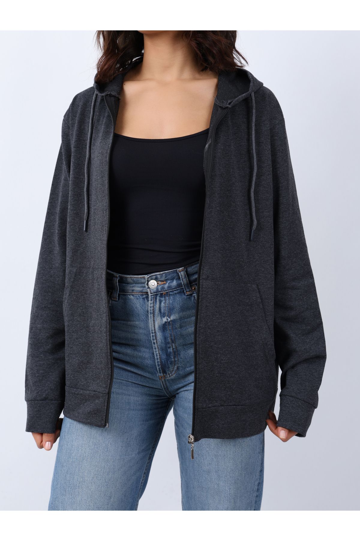 VERSCOVE Sweatshirt Kanguru cepli Kapişonlu Önden fermuarlı 2 iplik Mevsimlik Rahat kalıp