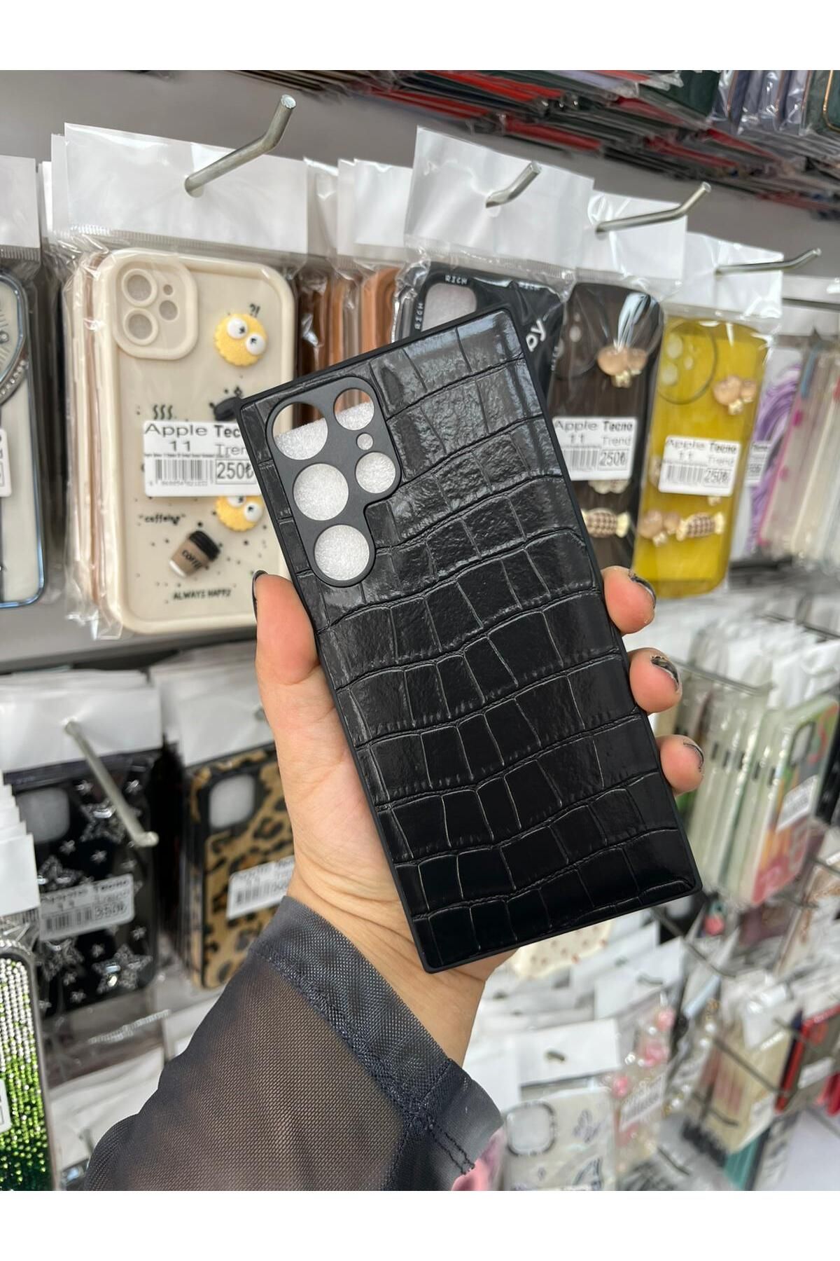 TECNOTREND GALAXY S22 ULTRA Dokulu Yüzey Çekmeye Dayanıklı Cep Telefon Kılıfı Pu Deri Kaplamalı Yumuşak
