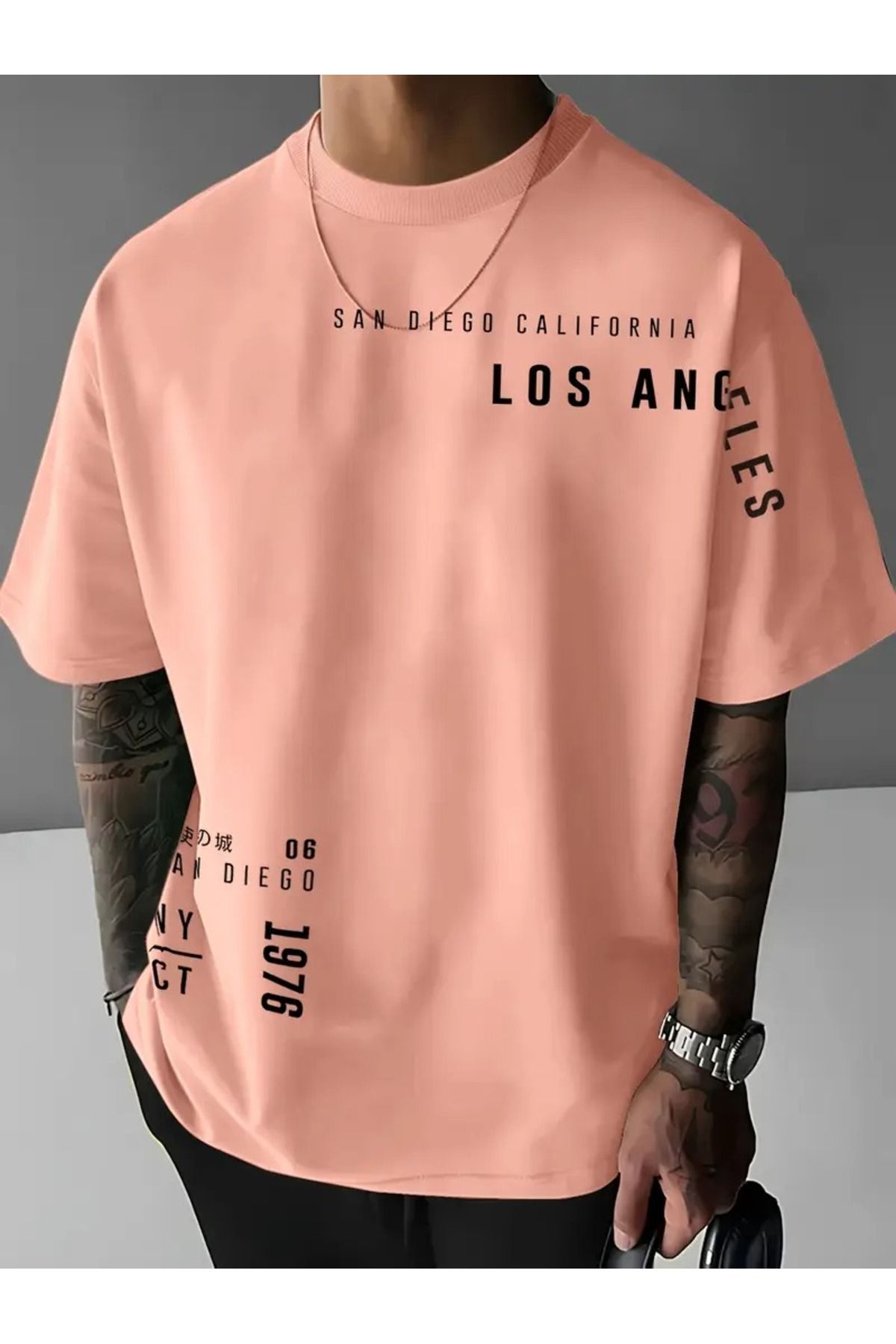 LAND MODA Erkekler için "Los Angeles" grafik baskılı kısa kollu tişört - "San Diego California" desenli rahat