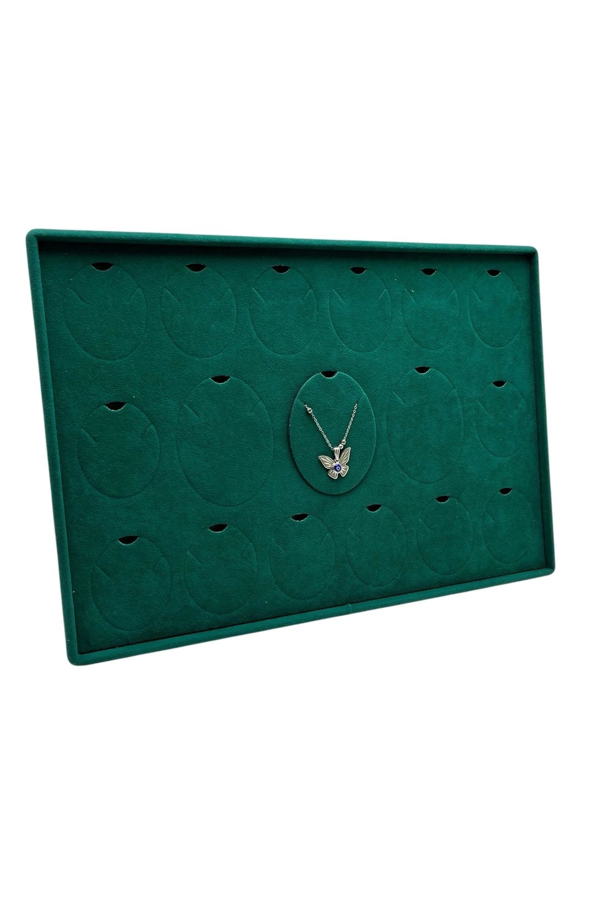 MeGass Dekor Yerli Üretim Bükreş Model Dikine Süet Kumaş Yeşil 34-24 Cm Ayaklı Üçlü Set Tabla Stand