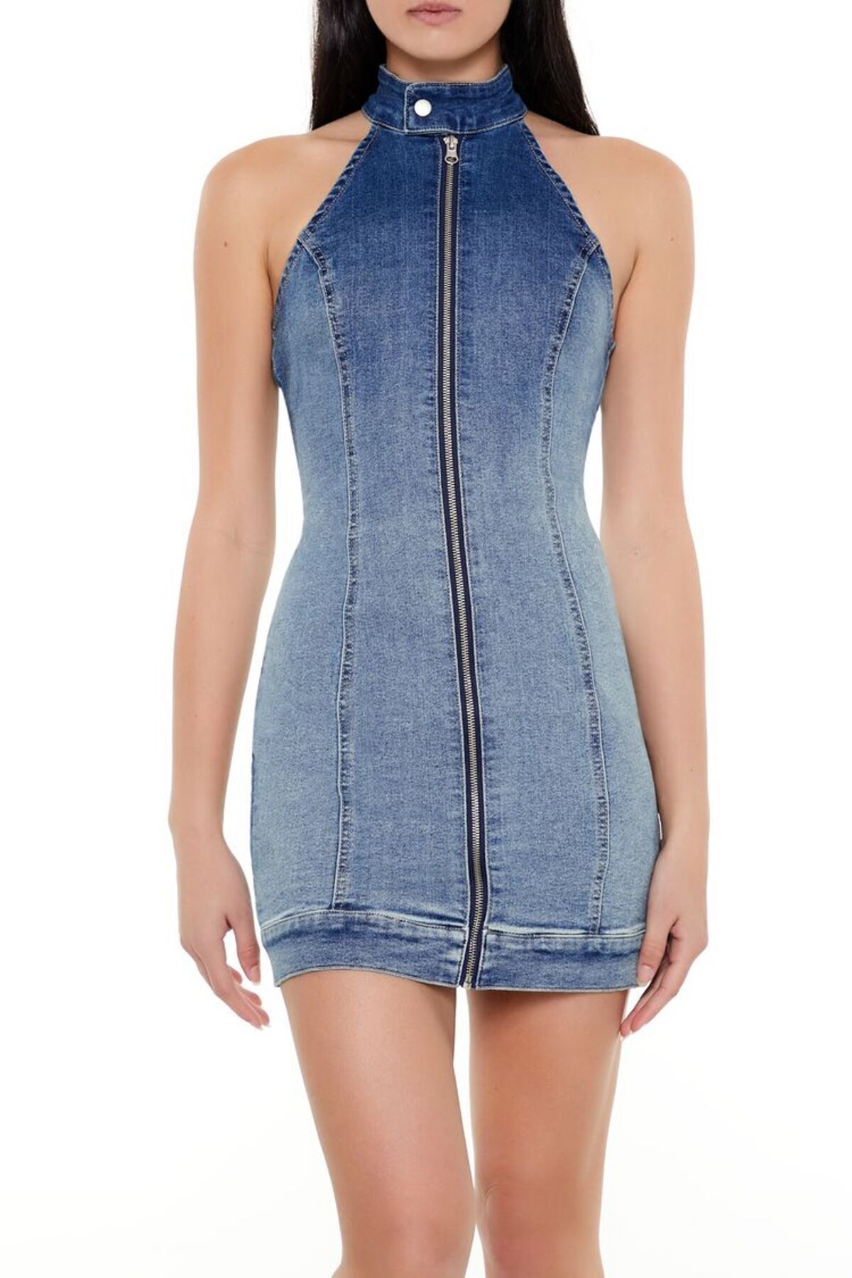 Forever 21 Halter Yaka Denim Mini Elbise