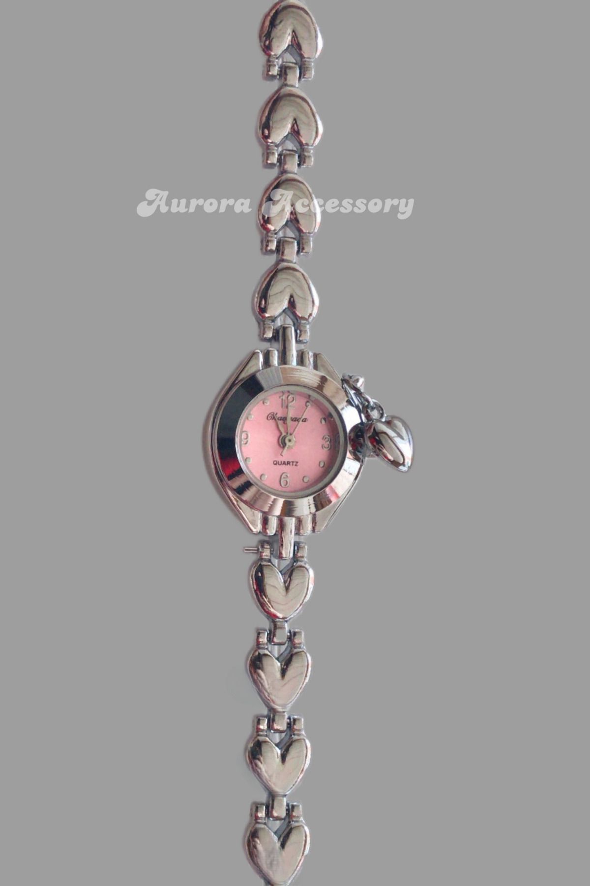 AurorAccessory Pinterest Pembe Renk Kalp Charmlı Kalpli Kordon Kadın Kol Saati