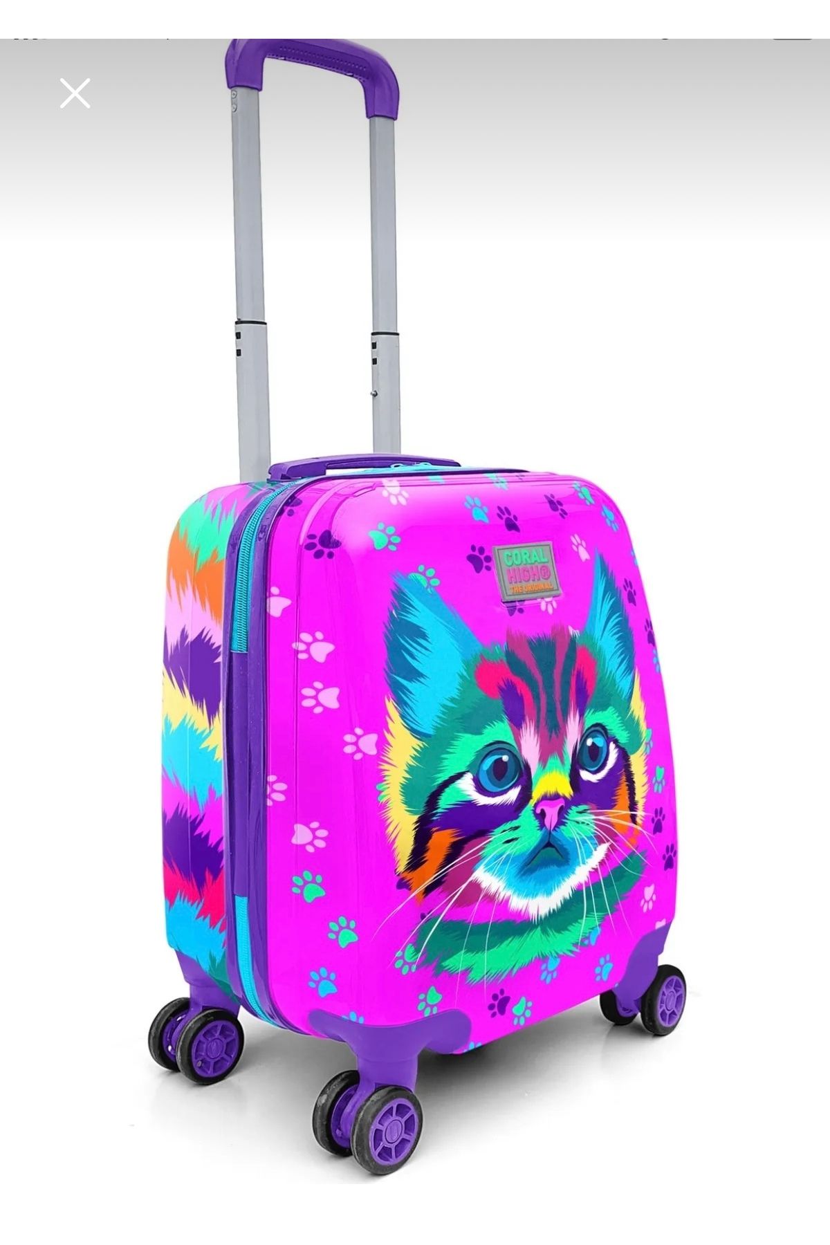 LUX LAZER ÇANTA Mor Pembe Kedi Desenli Çocuk Valizi