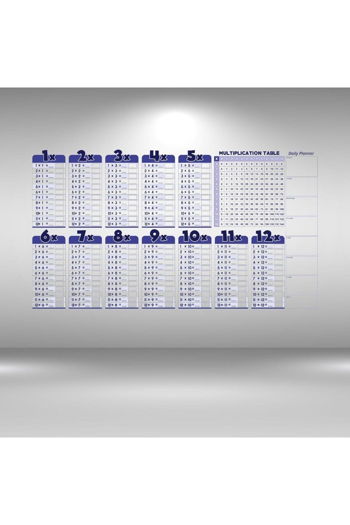 KfksStore Statik Akıllı Kağıt Ingilizce Çarpım Tablosu 100x56 Cm(1 Adet Silgili Kalemli)