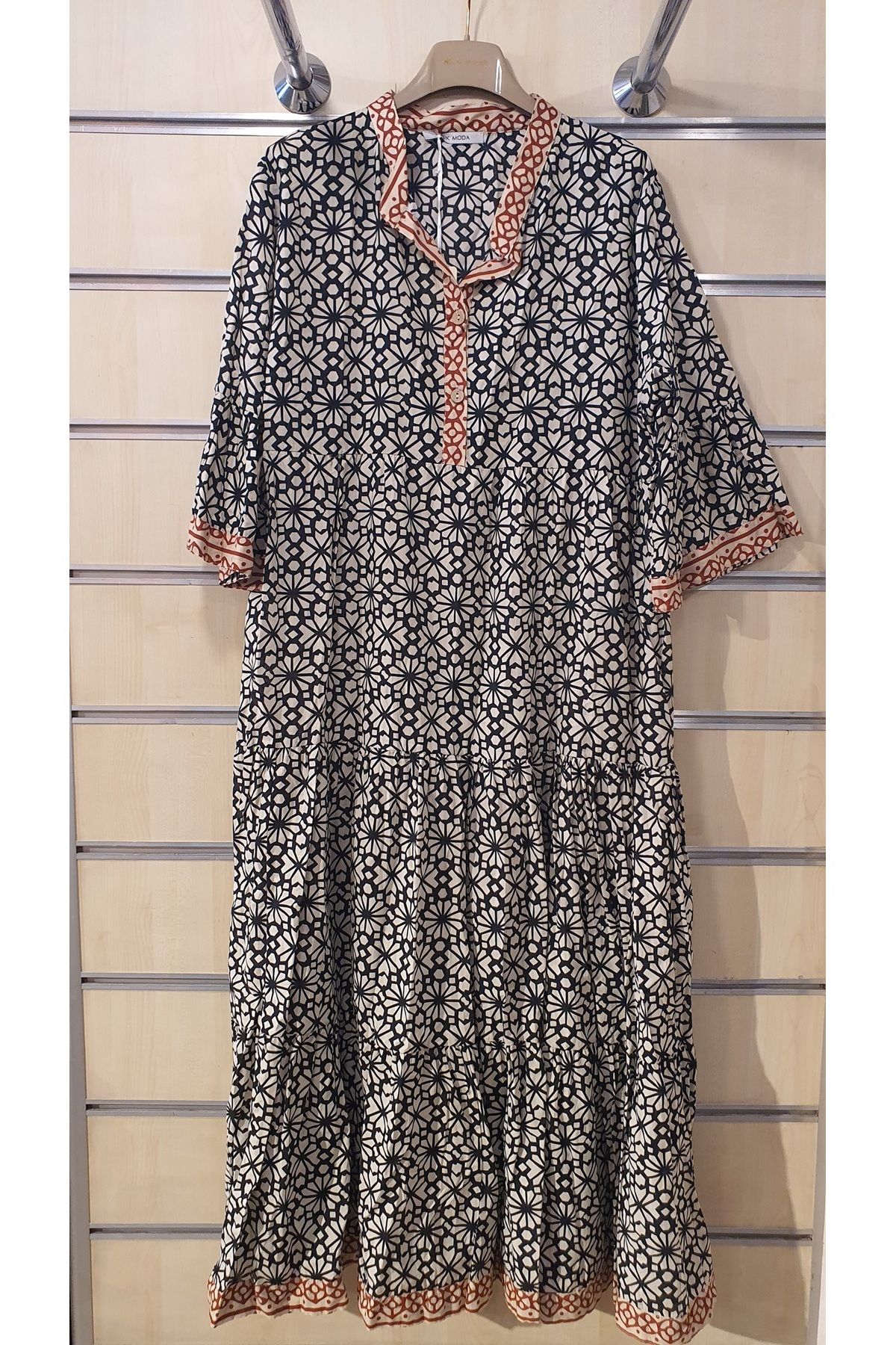 Park Moda DESEN GARNİLİ UZUN PAMUK ELBİSE