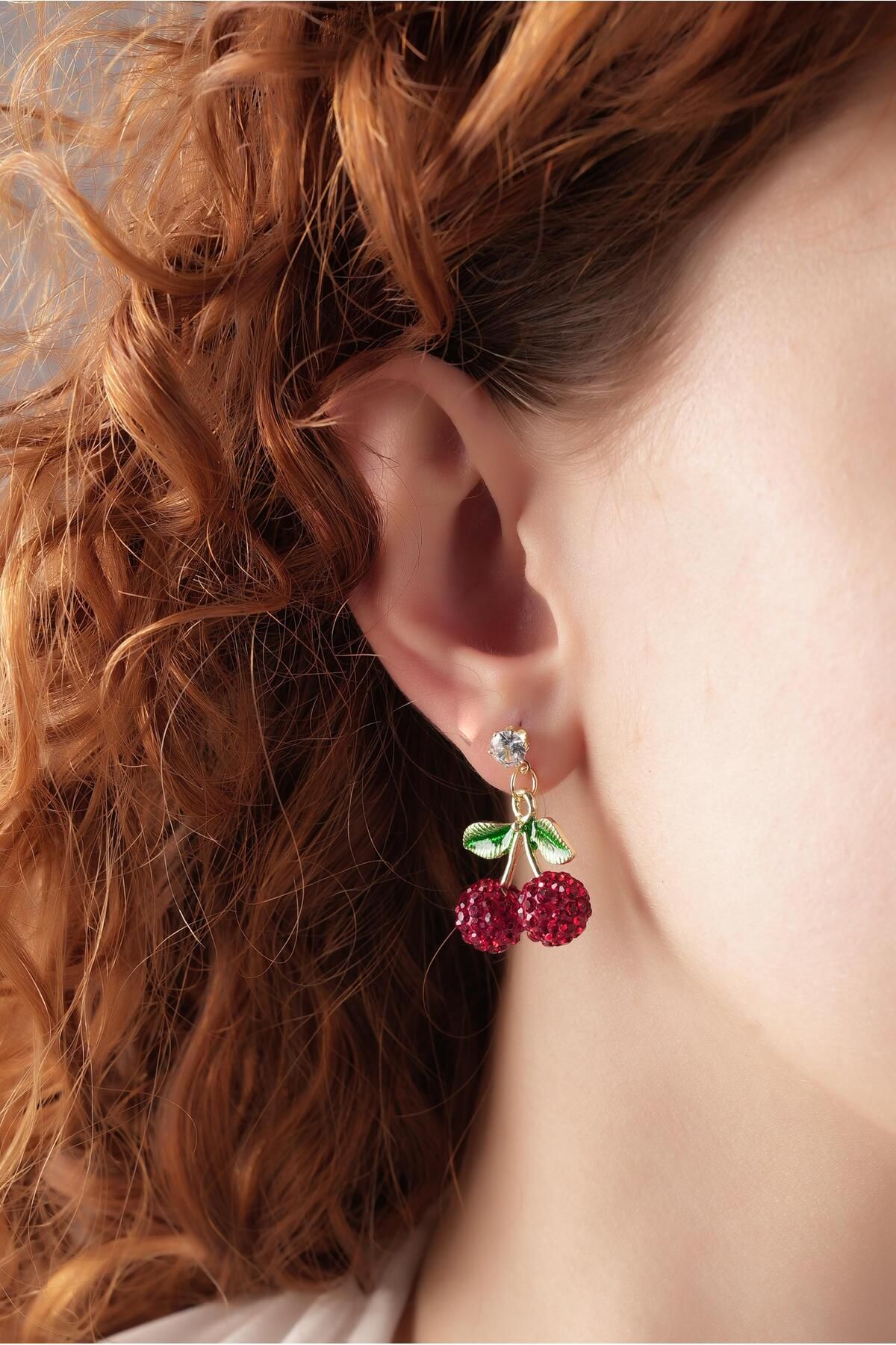 Çlk Accessories Premium Taşlı Kiraz Küpe 35767