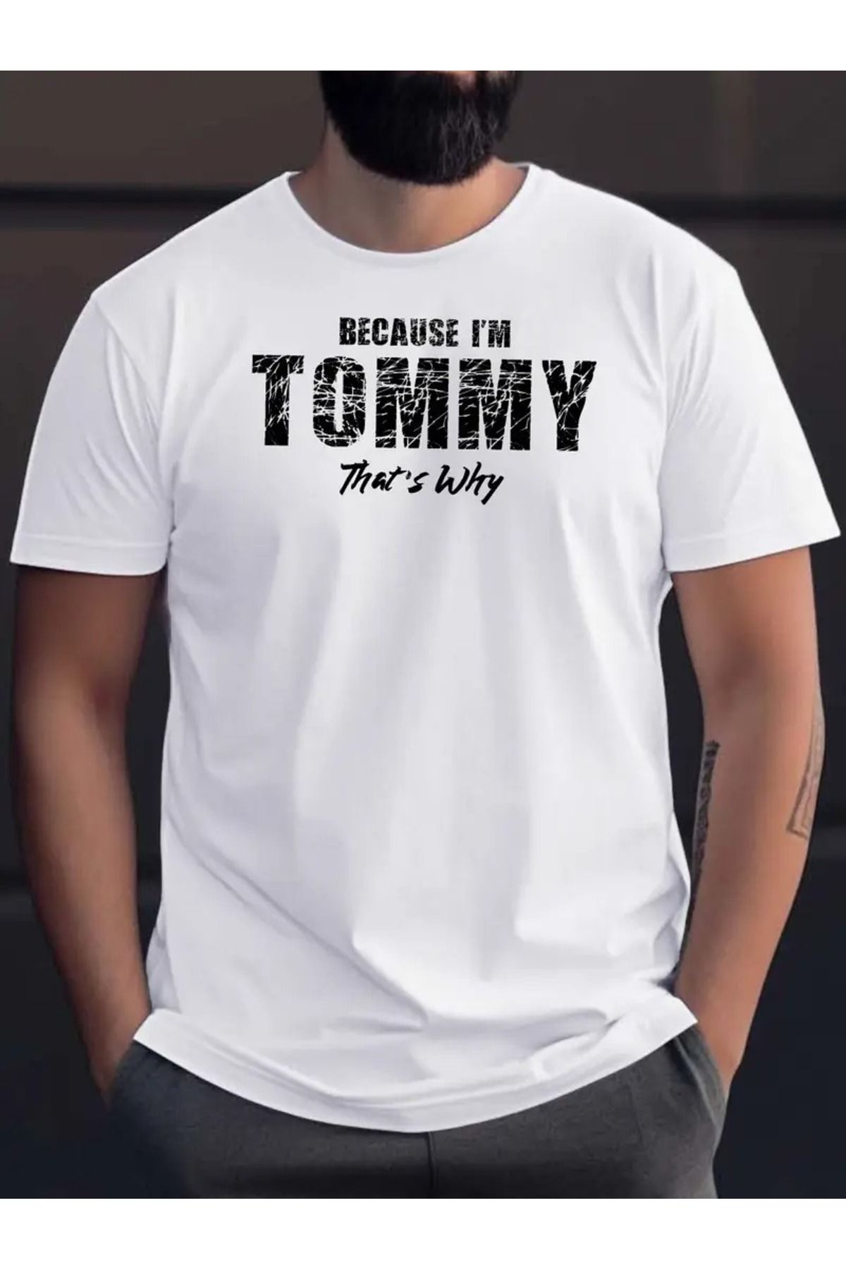 LAND MODA Tommy Grafik Baskılı Kısa Kollu Tişört, Günlük Hayat İçin Rahat Üstler, Büyük ve Uzun Boylu Erkekle