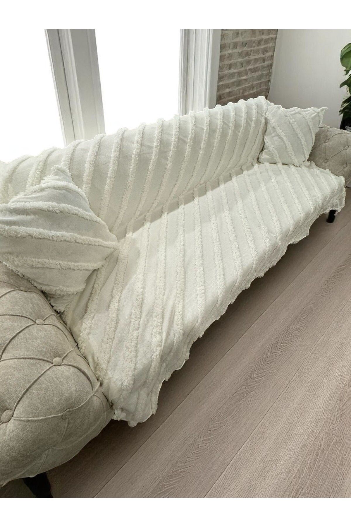 BlueMaison Estiva Butik Şönil Koltuk Örtüsü (Kırlentli) Craft Ekru