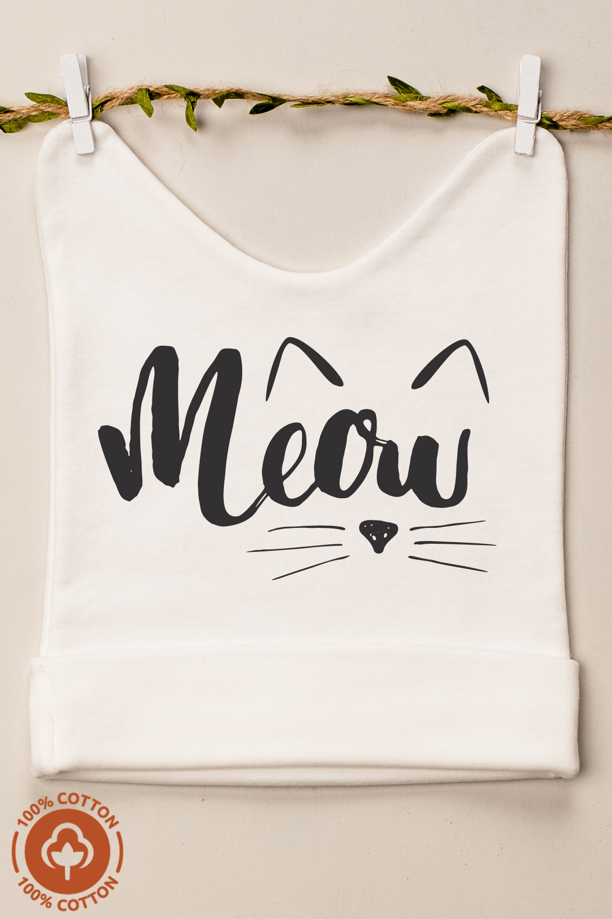 Miniel Unisex Bebek Meow Baskılı 0-6 Ay Penye Organik Pamuklu 2Li Bebek Bere Renkli Set fotoğrafı 2 (önizleme)