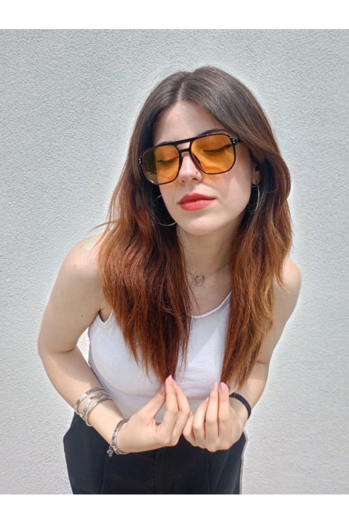 Sunglasses Unisex Retro Tam Çerçeve Turuncu Siyah Güneş Gözlüğü