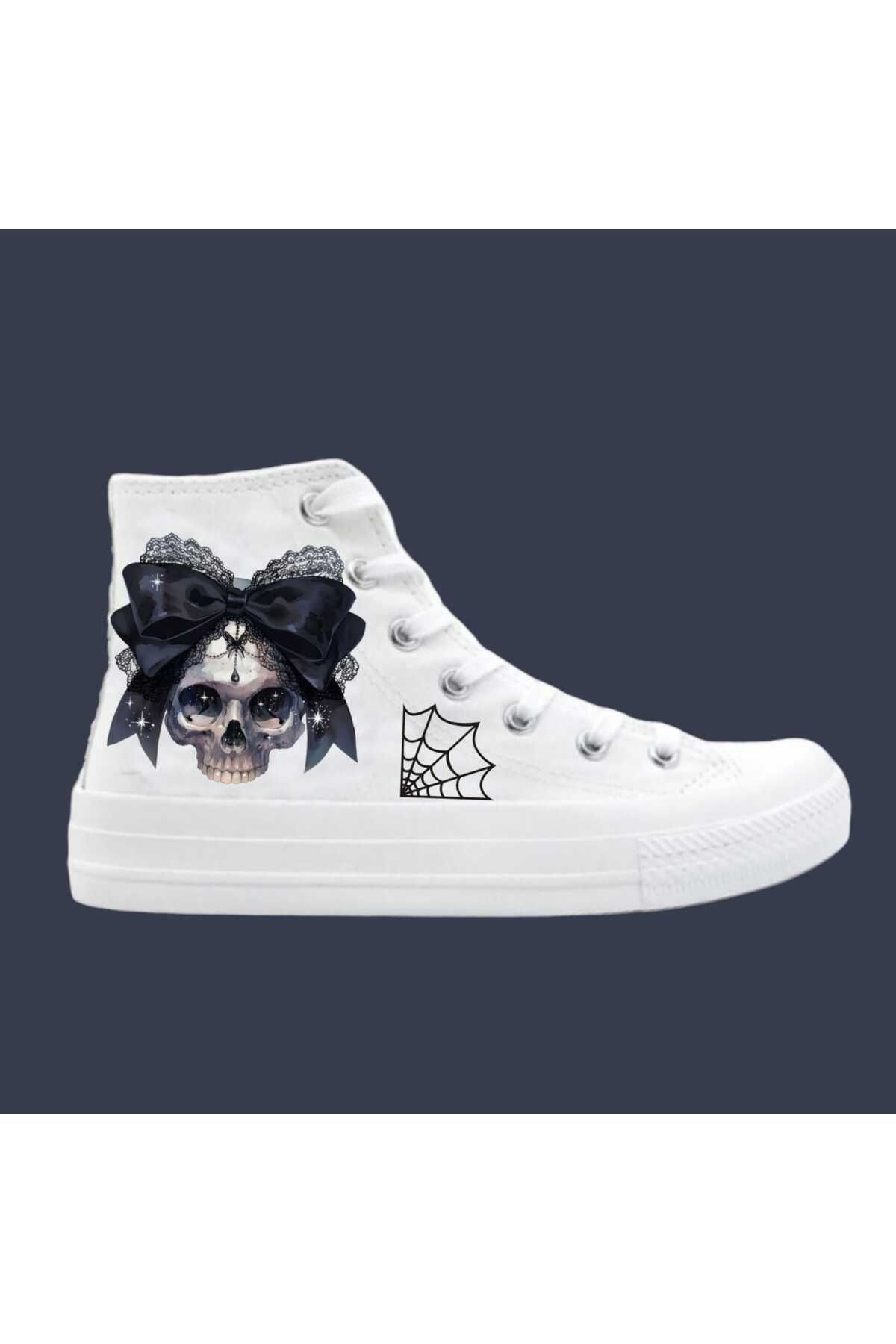 LİASSHOES siyah kurdela kafatası baskılo keten bağcıklı çocuk spor ayakkabı sneaker