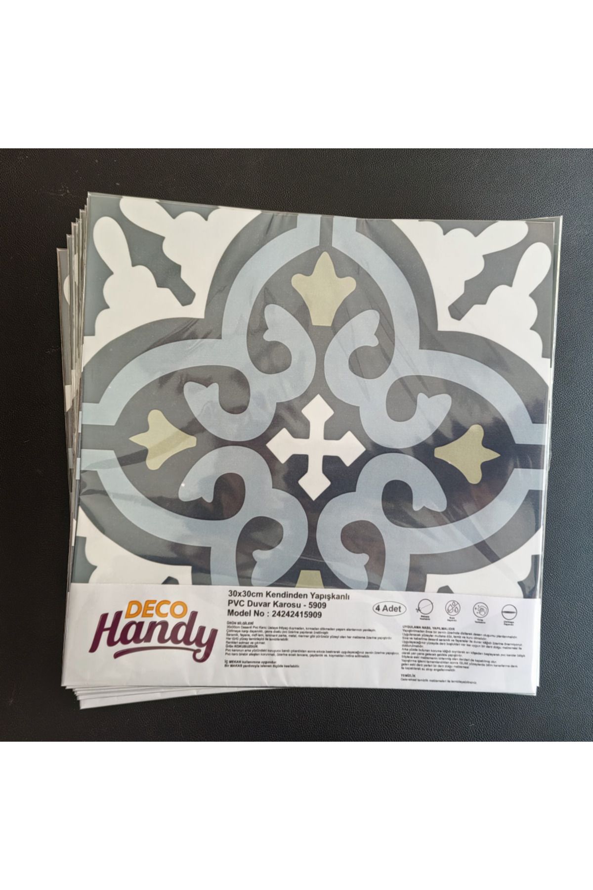 KfksStore DecoHandy Pvc Duvar Karosu 30x30cm 4 lü Paket - Çini Desen 0,36m2