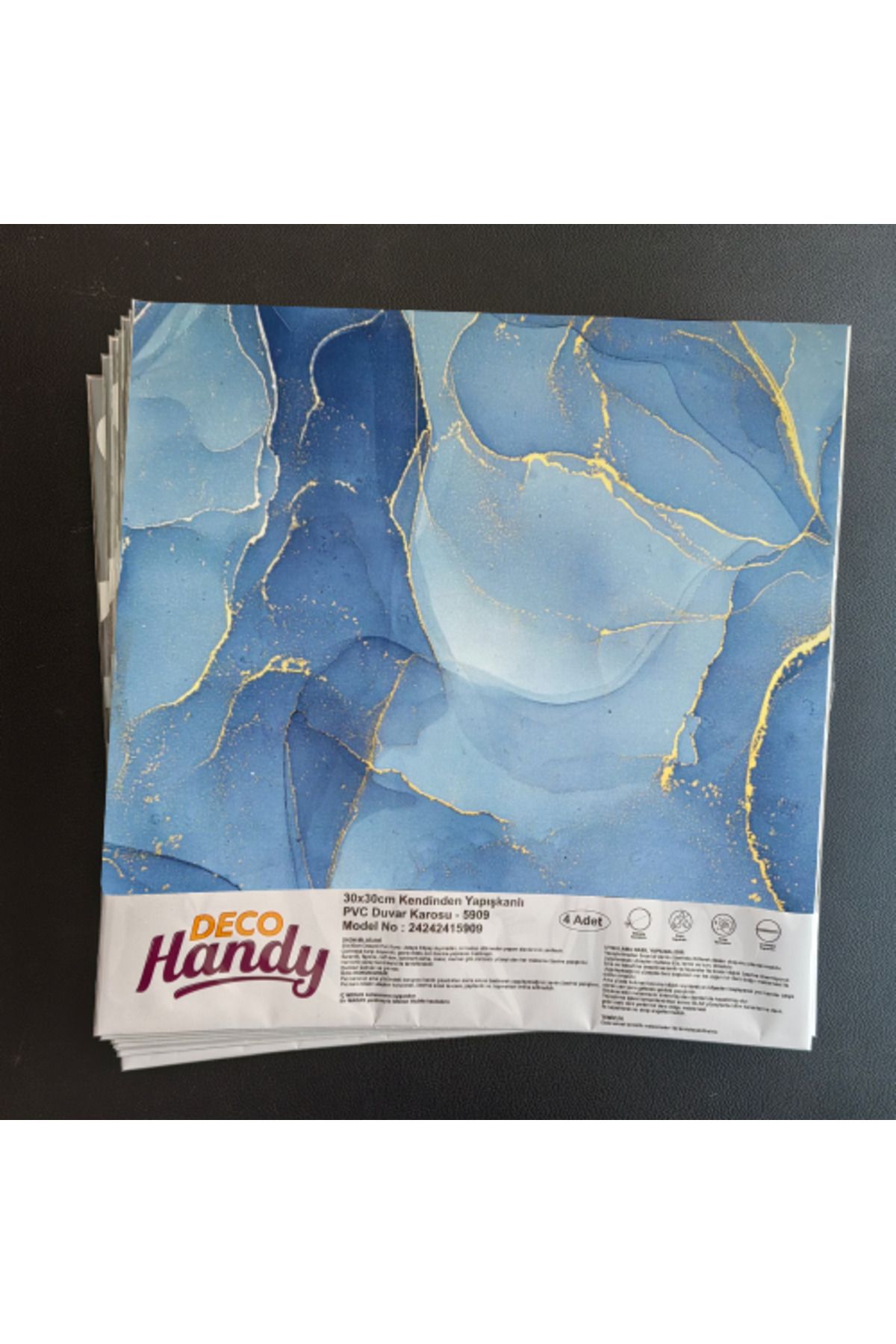 KfksStore Decohandy 30x30 Cm Pvc Duvar Karosu 4 Lü Paket - Okyanus Mermer