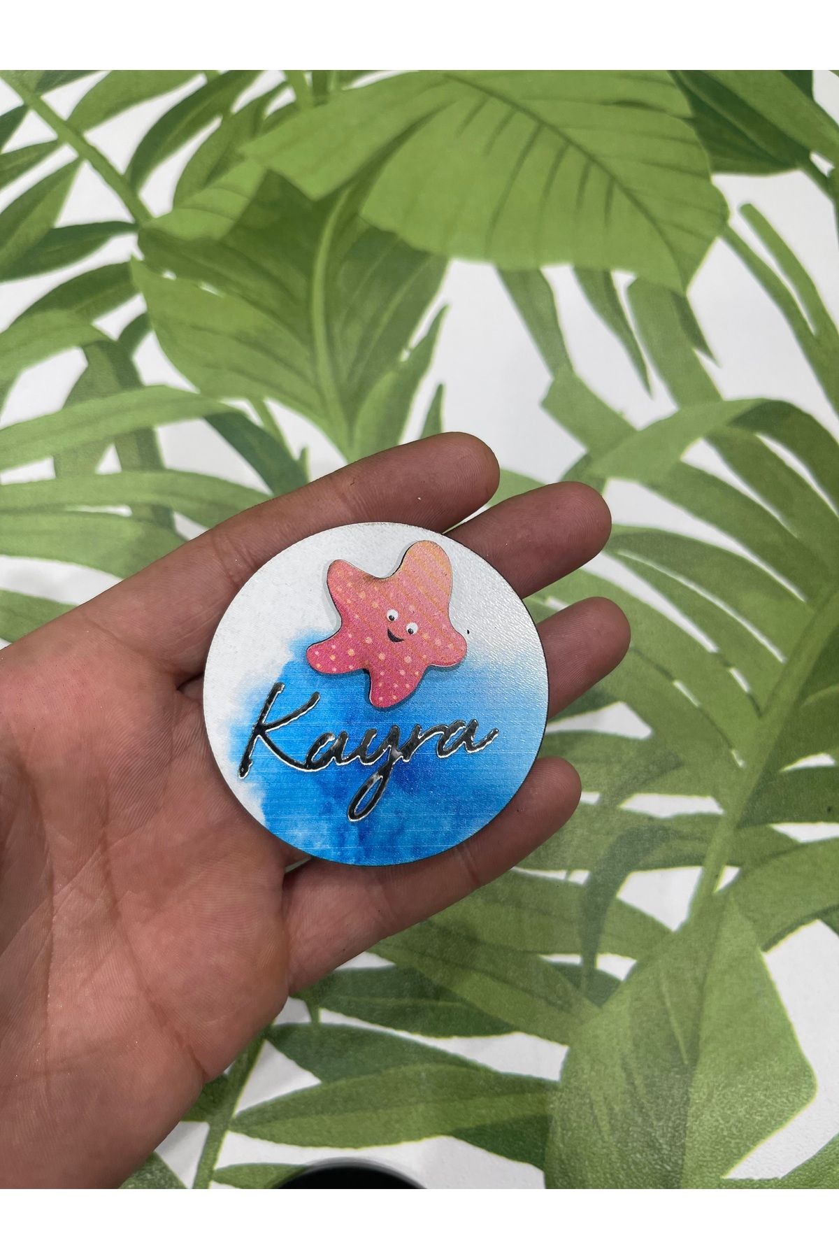 ELF REKLAM Deniz Yıldızı Figürlü Ahşap Baskılı Pleksi Yazılı Magnet 10 Adet