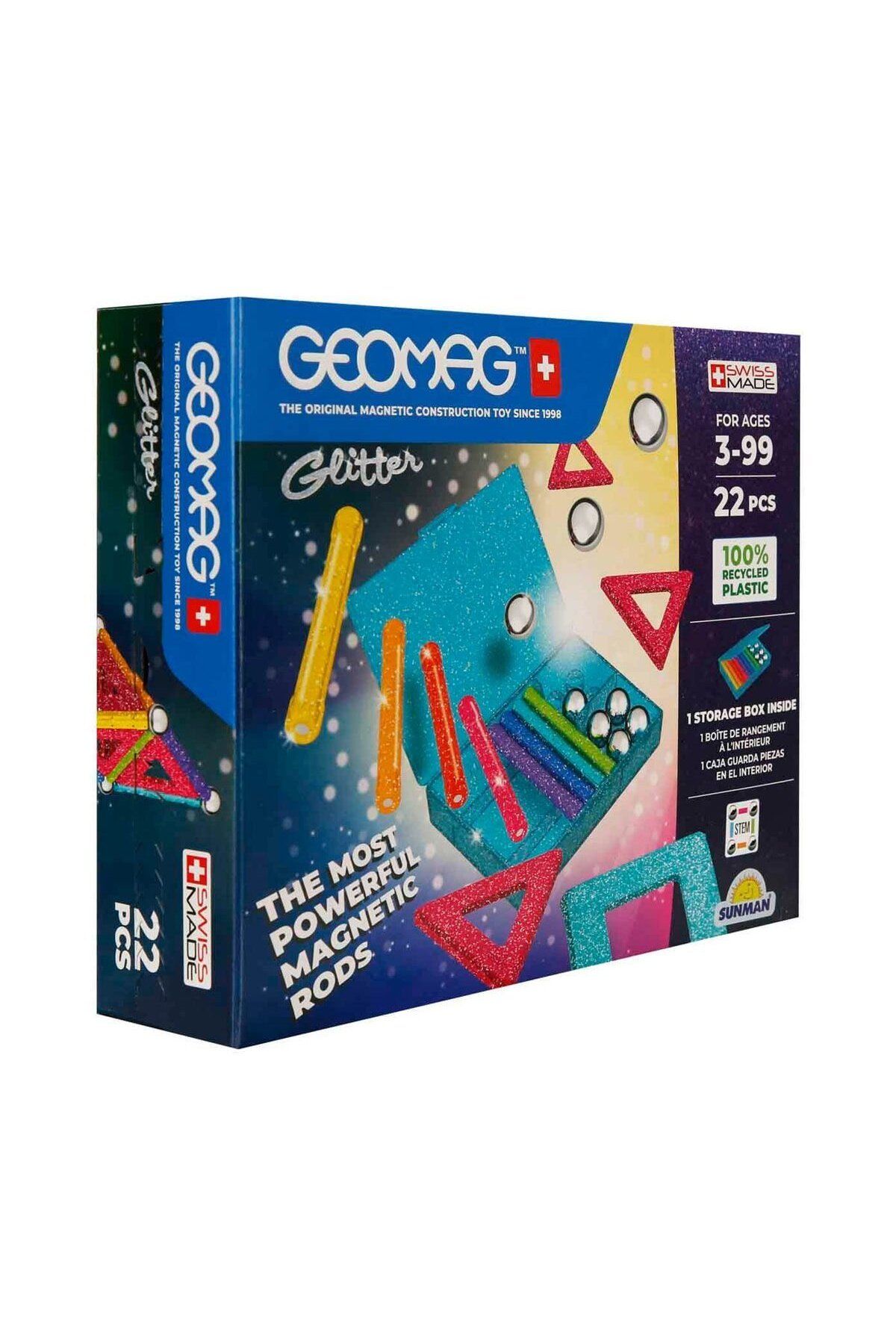 Sunman Geomag Glitter Manyetik Zeka Oyunu – 22 Parça Renkli İnşa Seti (3+ Yaş)