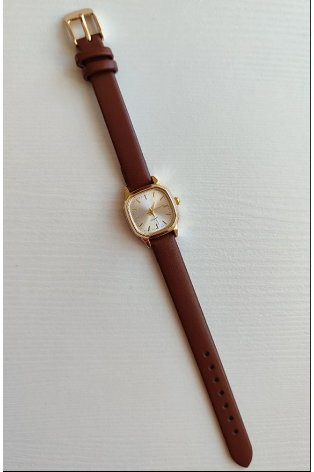 Çelik Kadın Vintage Minimal Kahverengi Kol Saati Yeni Moda Paslanmaz Kararmaz Deri Kordon Kol Saati