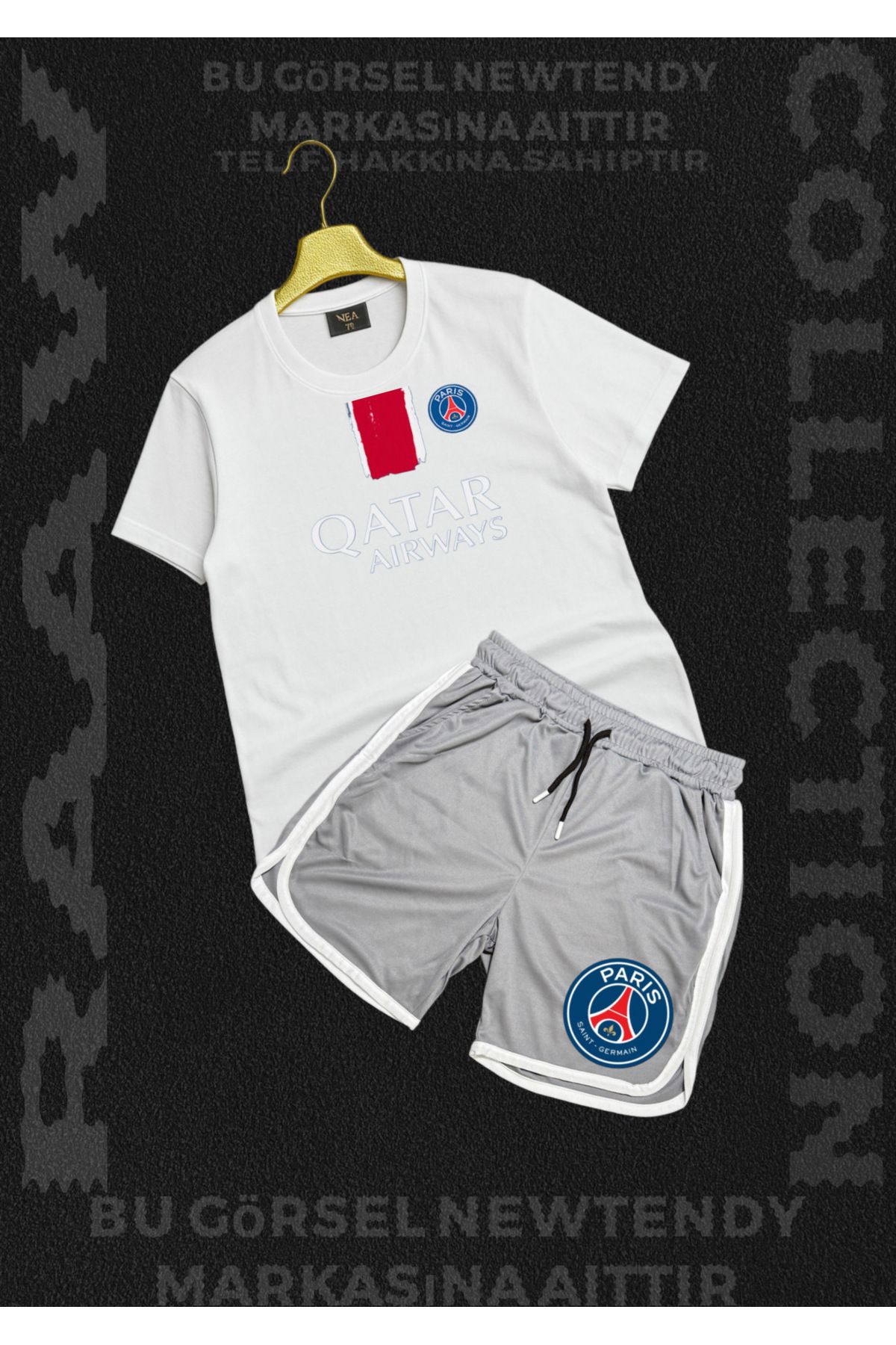 NEW TRENDY COLLECTİON Paris Qatar Airways Baskılı Beyaz Tişört basket Şort Erkek Spor Takım Kombin Yazlık