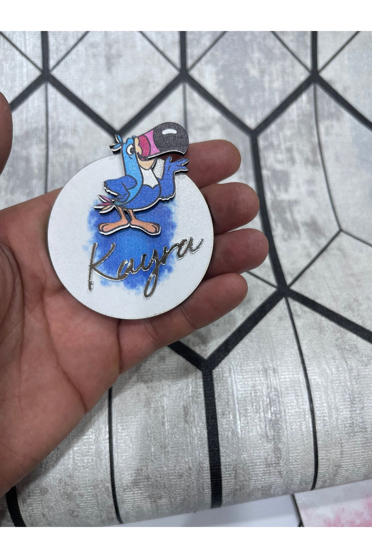 ELF REKLAM Papağan Figürlü Ahşap Baskılı Pleksi Yazılı Magnet 10 Adet