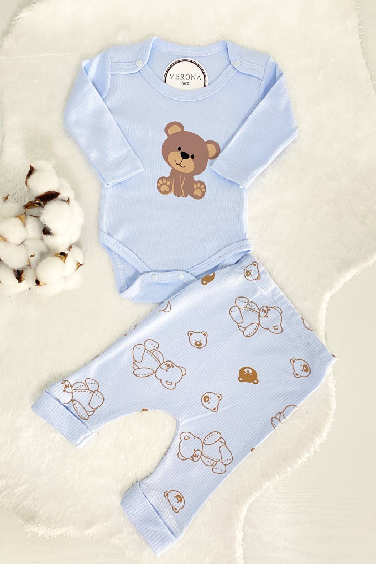 VERONA TARZ Kız Erkek Bebek Ayıcıklı 2li Takım 2 Parça Alt Üst Çıtçıtlı Body Takımı Mevsimlik Yenidoğan Kıyafeti fotoğrafı 4 (önizleme)
