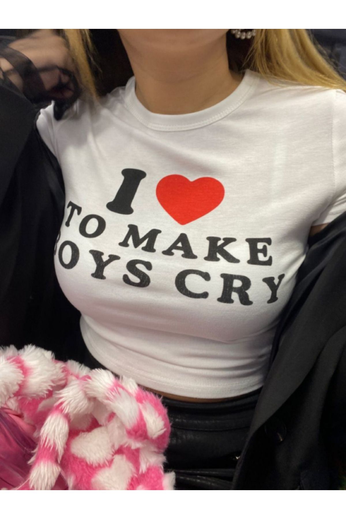 DEEFWEAR DREICH I LOVE TO MAKE BOYS CRY BASKILI BEYAZ CROP