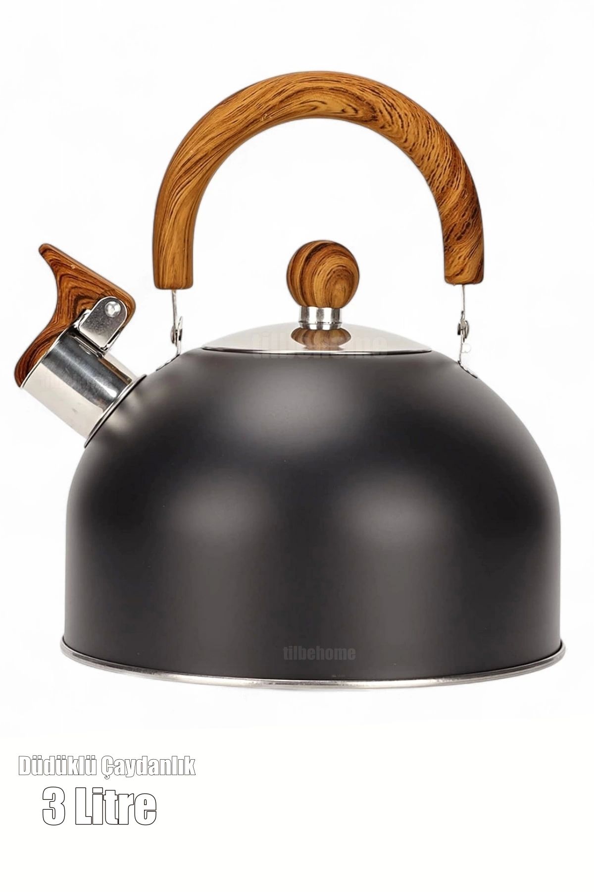Tilbe Home 3 Litre Düdüklü Çaydanlık Ahşap İskandinav Su Isıtıcı Islık Çalan Çaydanlık Kettle Demlik Çay Potu