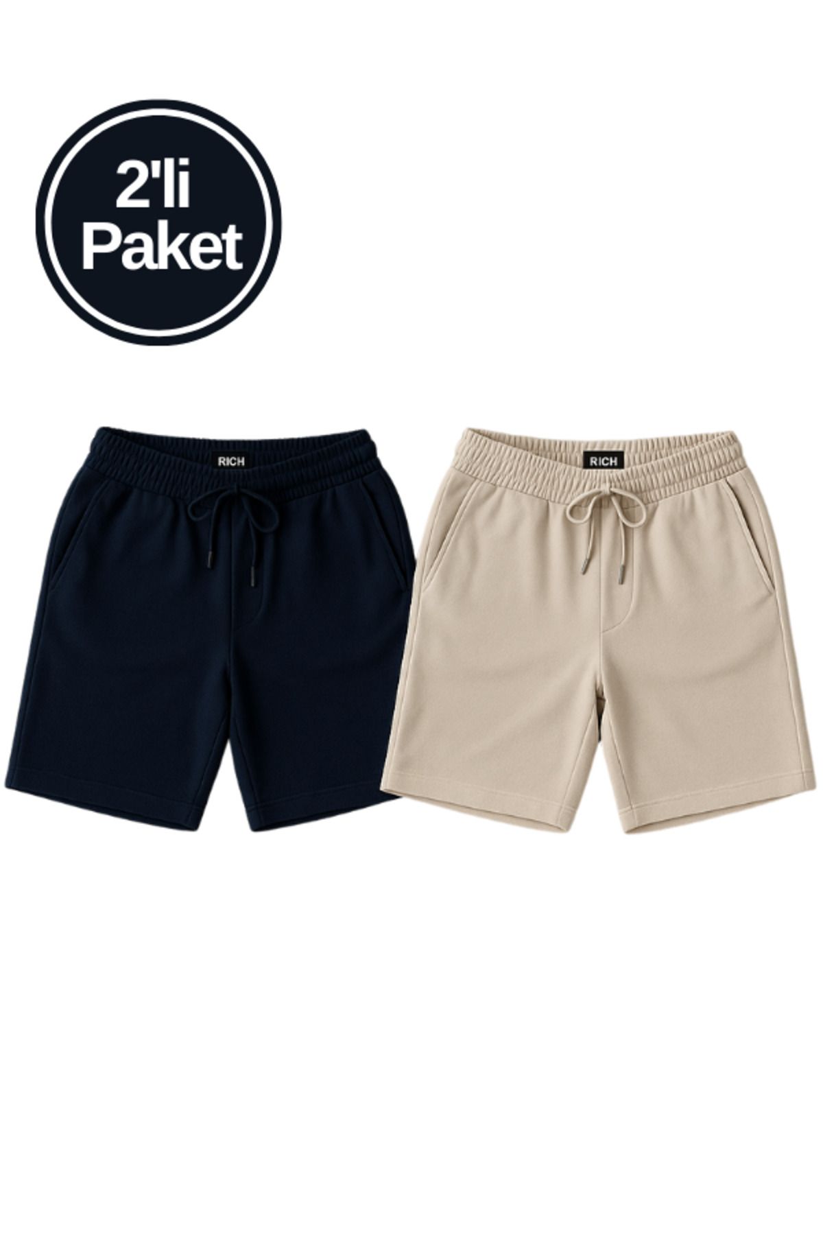 Rich Erkek Beli Lastikli 2'li Paket Şort